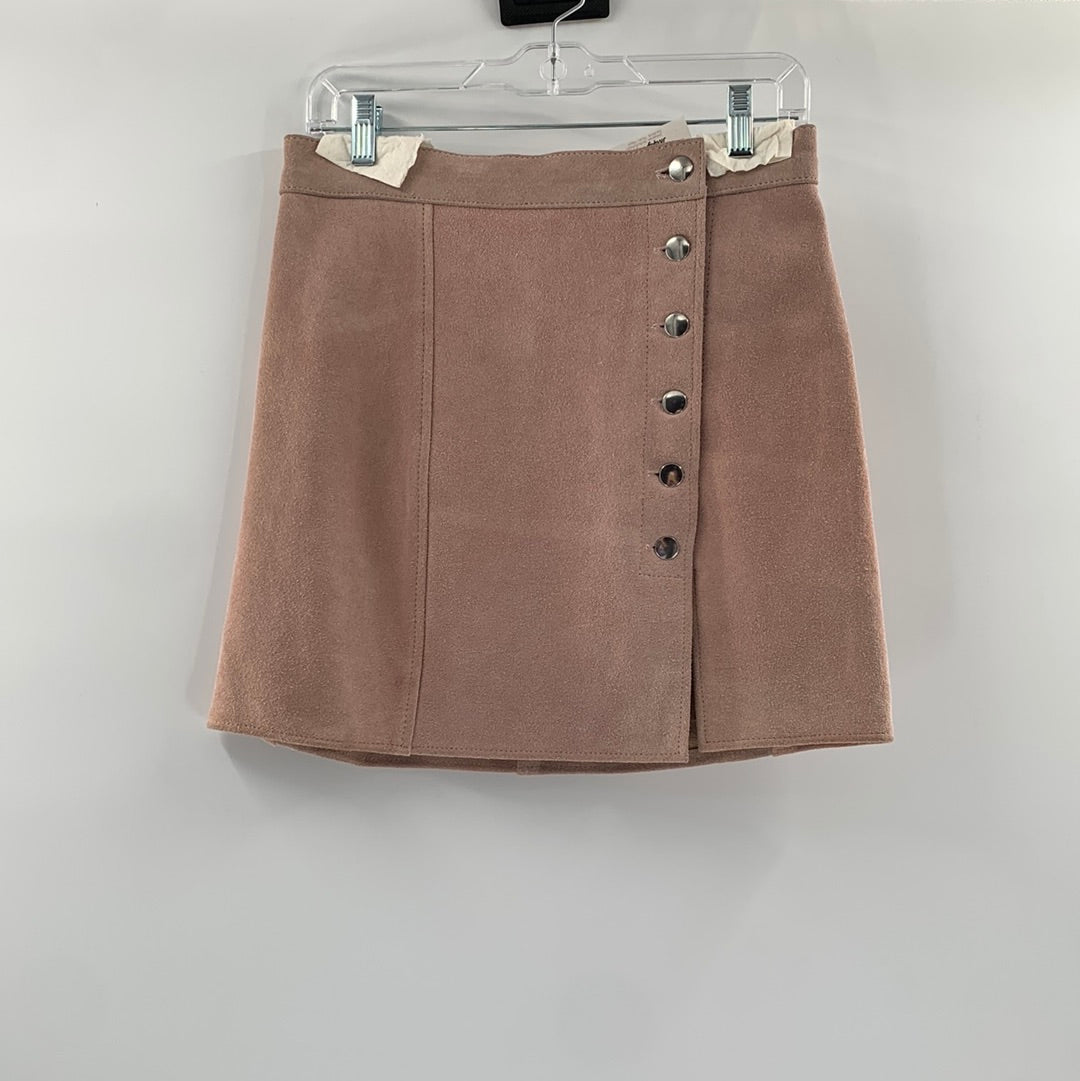 Free People Genuine Suede Salmon / Pink Button Up Mini Skirt (Size Medium)