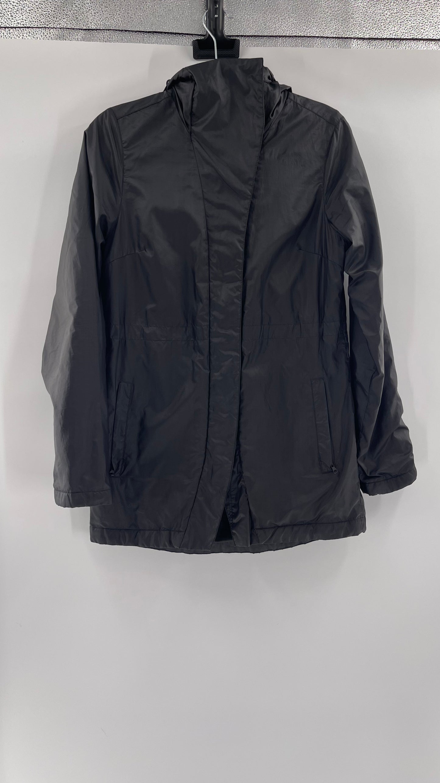 The North Face Black Nylon Front Zipper Hooded Coat - Size S