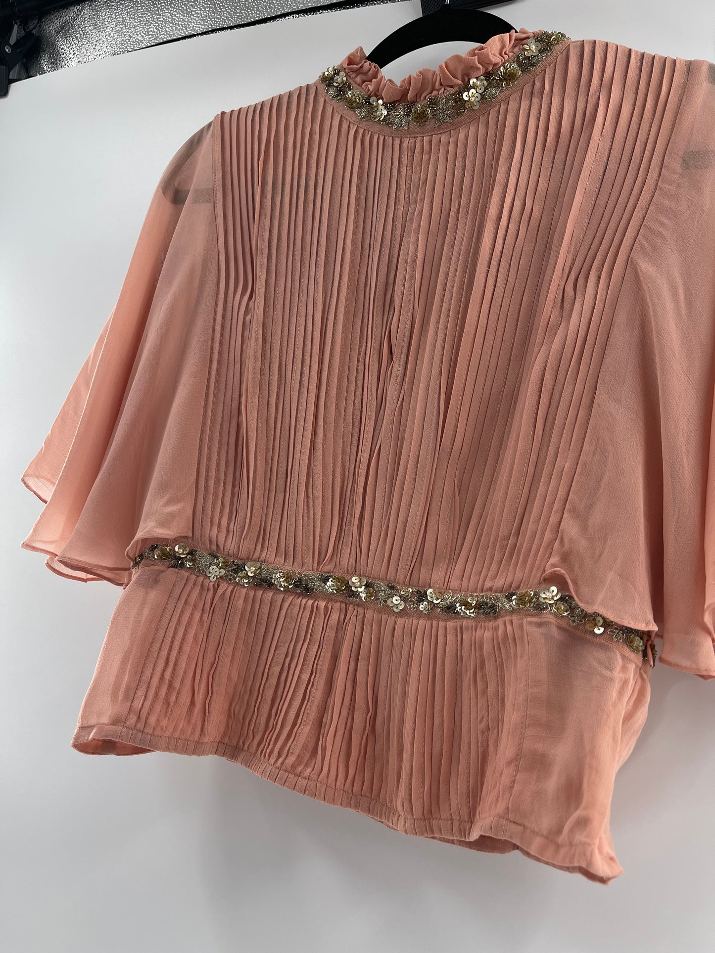 Varun Bahl Dusty Pink Pleated + Embellished Top (Small)
