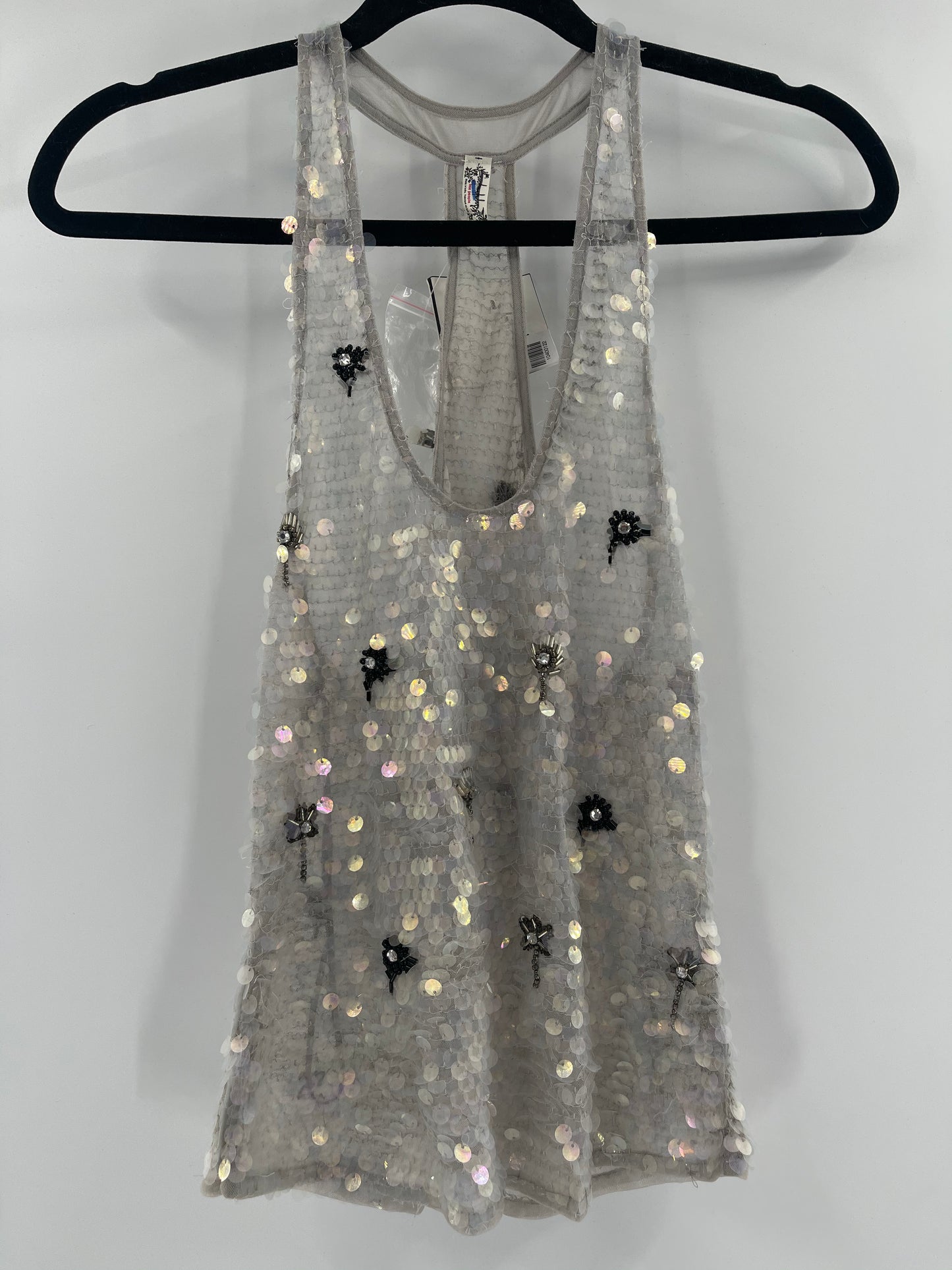 Free People Silver Beaded/Sequined Tank (S)