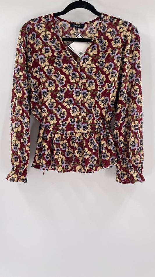 Madewell Burgundy Floral Blouse (Large)