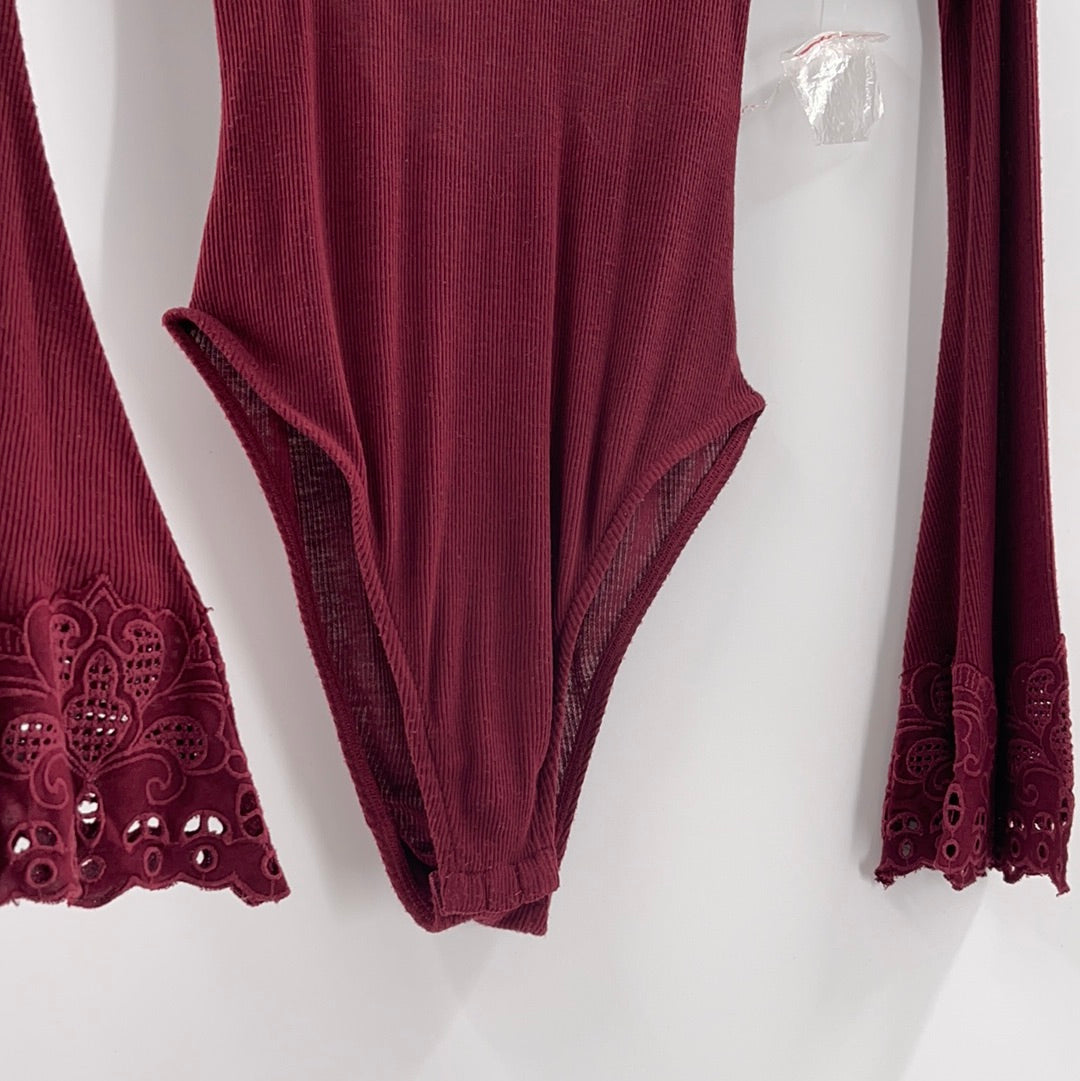 Free People Burgundy Knit Bodysuit