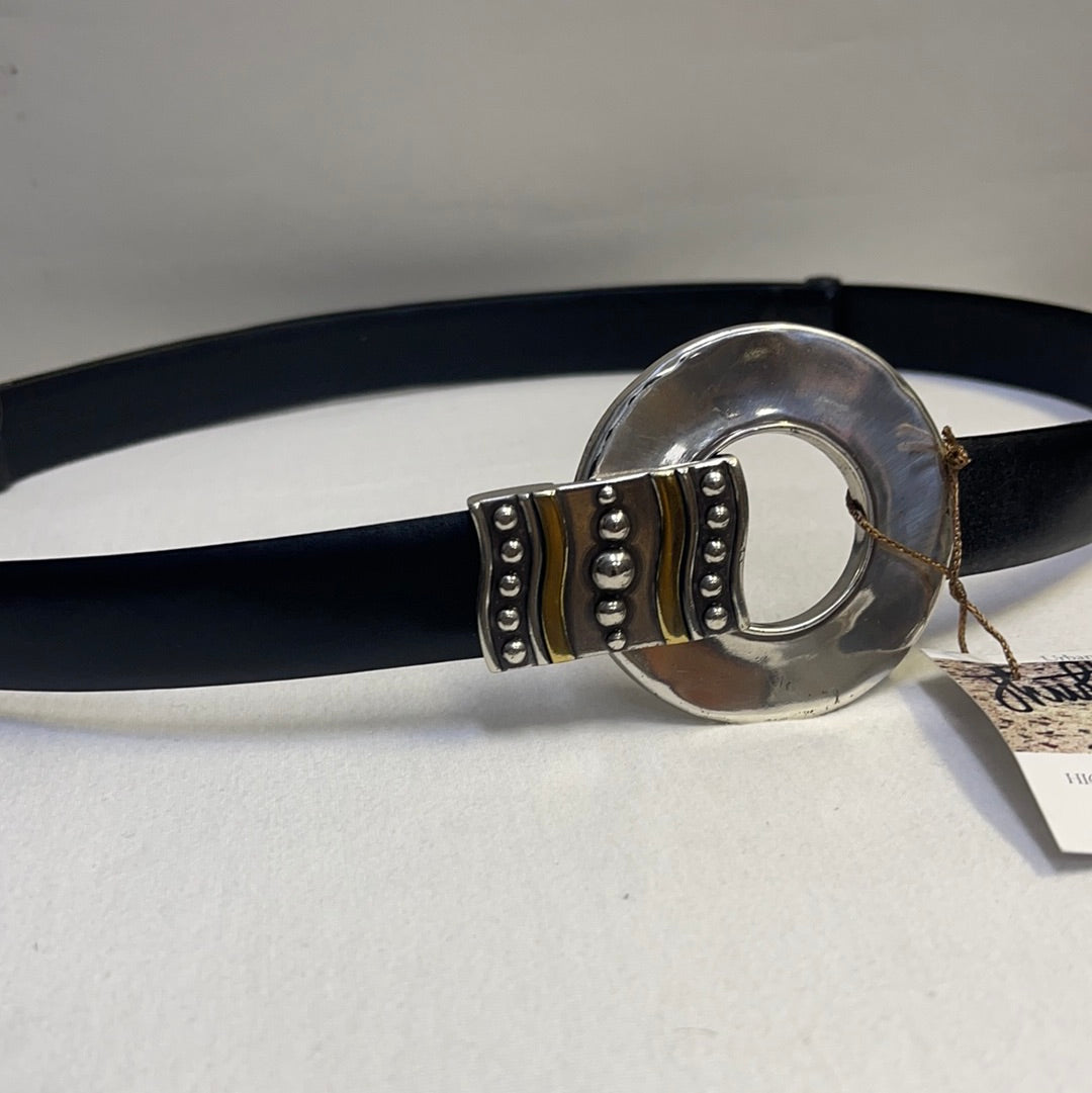 Black Leather Metal Ring belt