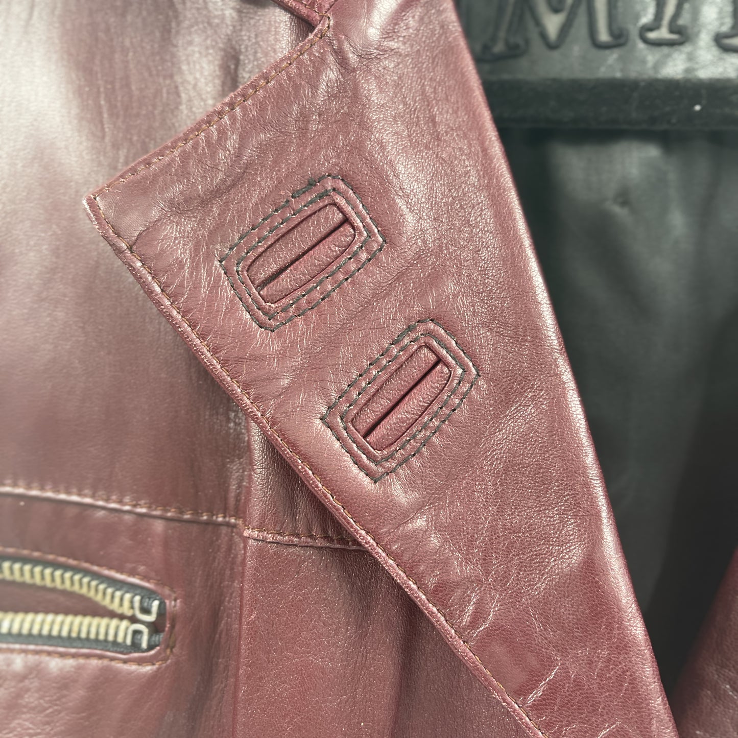 Vintage Burgundy Leather Motto Jacket (40”)