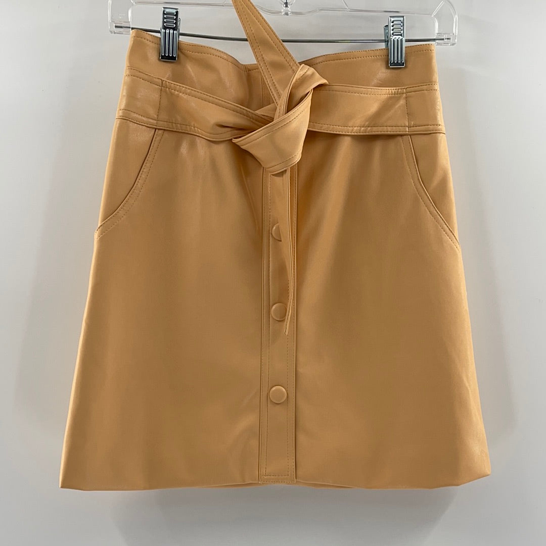 Urban Outfitters Vegan Leather Butter Yellow Elastic Waist With Belt and Front Buttons (Size S)