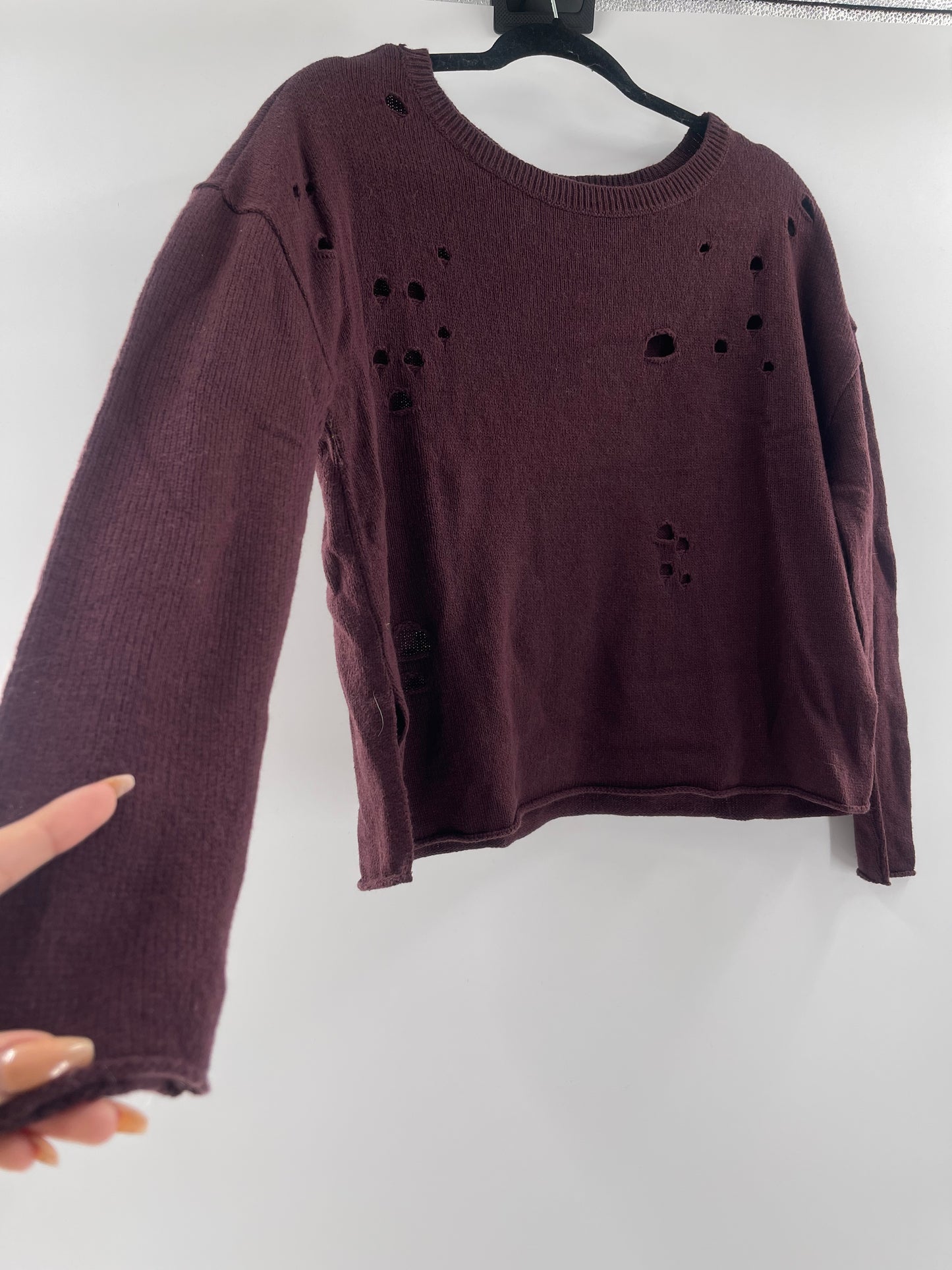 Urban Outfitters Distressed Burgundy Sweater (Small)