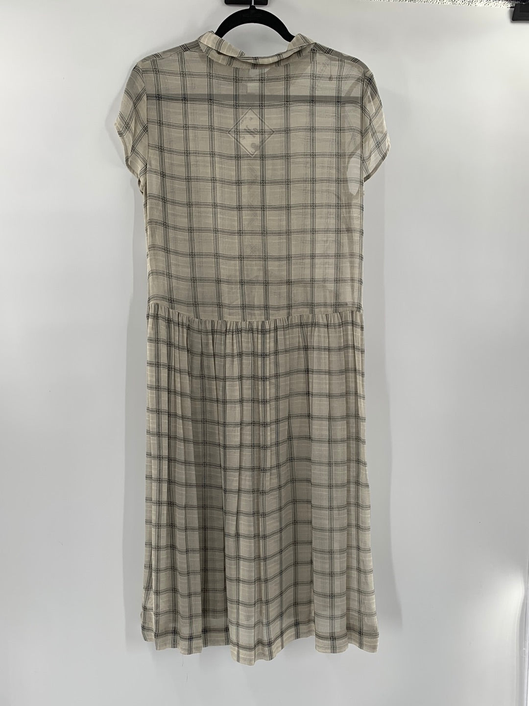 Cooperative - Front Button Up Flannel Patterned Pleated Midi Dress (Size Medium)