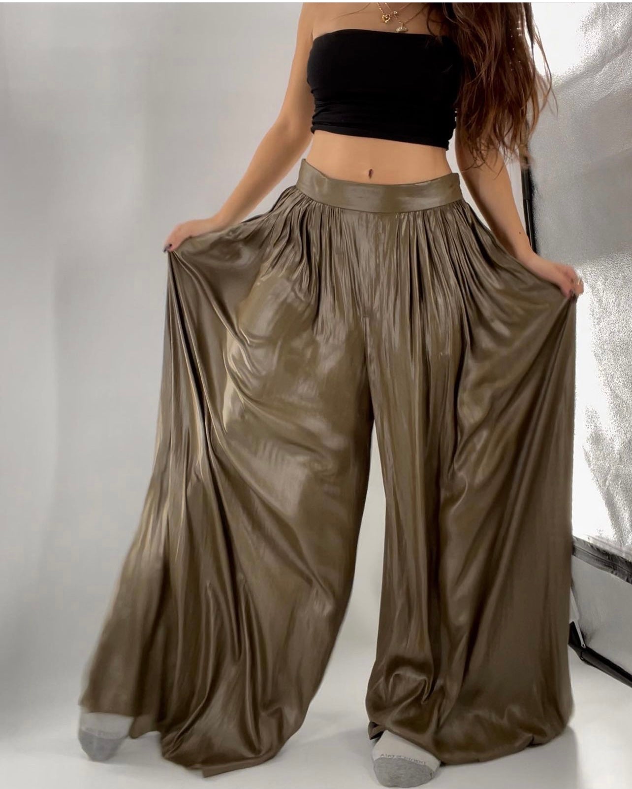 ZARA molten metal wide leg pantalons (XL)