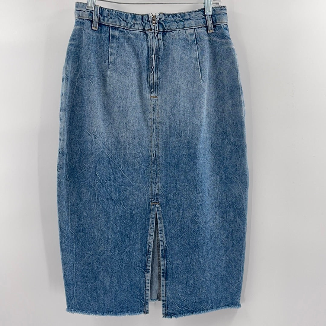 Free People Denim Vented Zip Up High Waisted Skirt (Size 2)