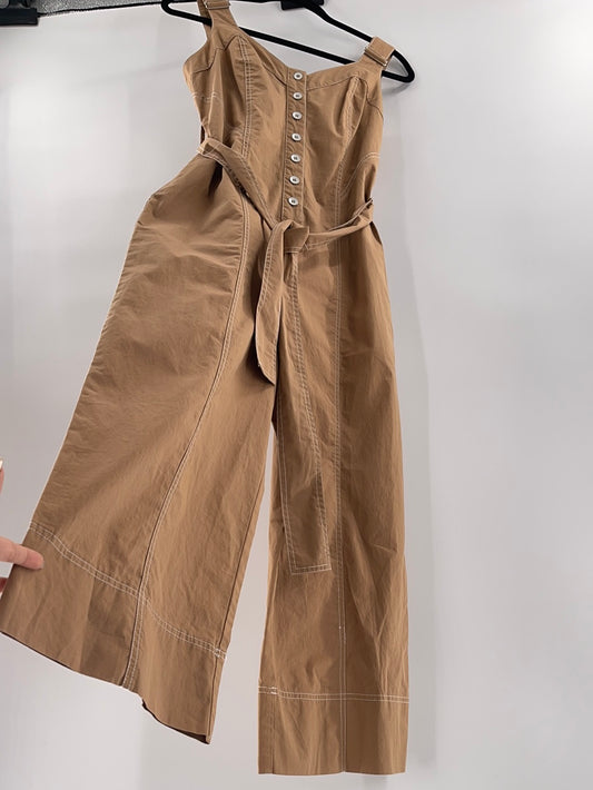 Current Air Anthropologie - Button Up Brown Adjustable Straps Jumpsuit (Size Small)