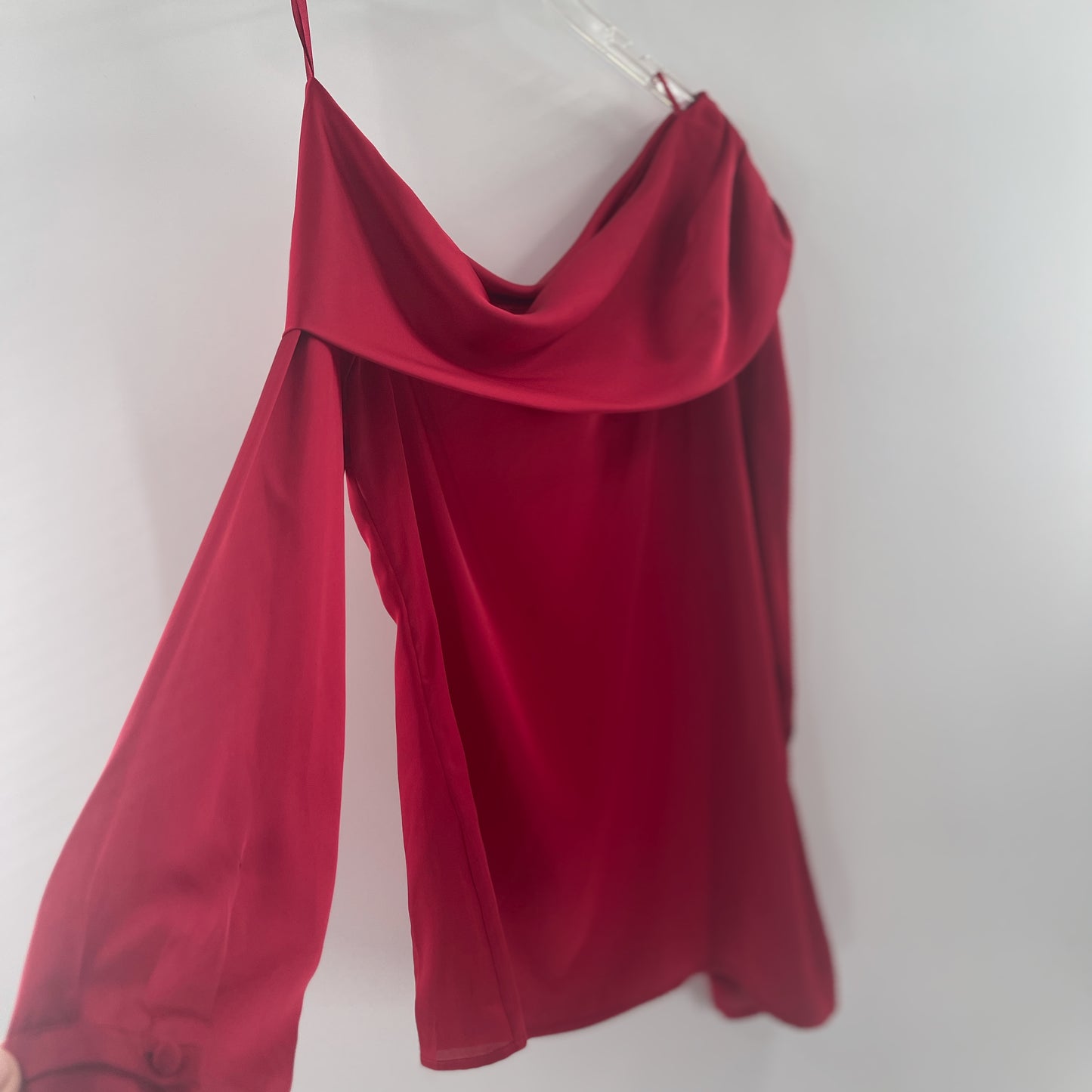 Silky red magenta off the shoulder blouse (8)