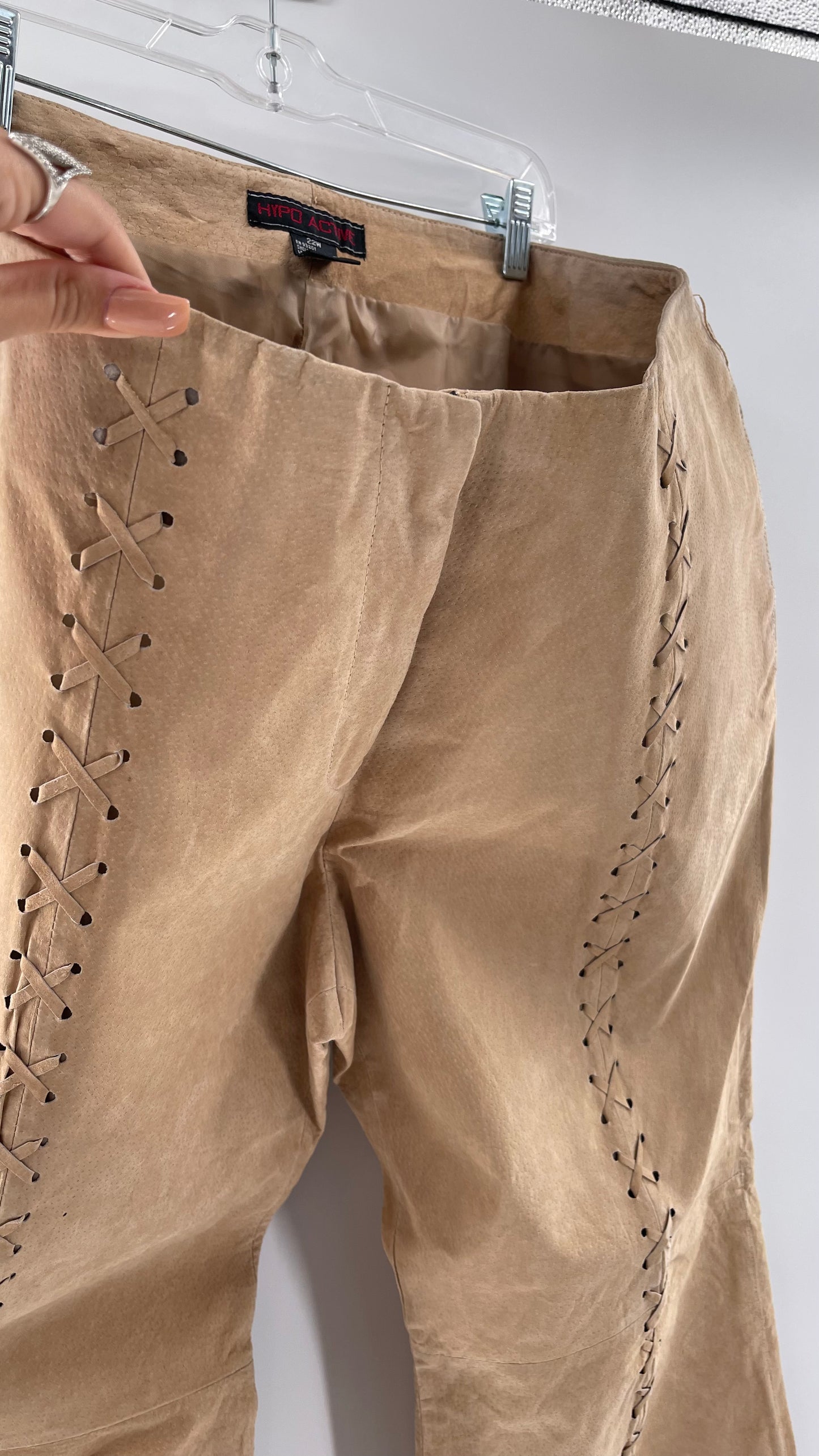 Vintage HYPOACTIVE Tan Leather Lace Up Plus Size Flare Pants (22W)