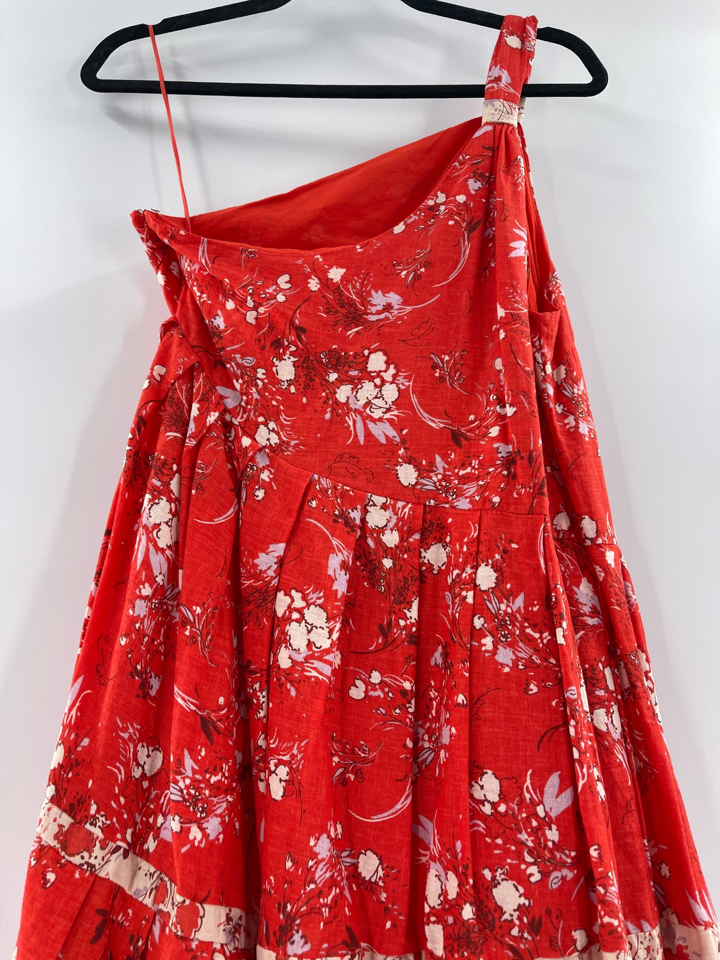 Free People One Shoulder Red Floral Mini Dress (Size XS)