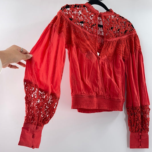 Free People red lace and cotton blouse (XS)