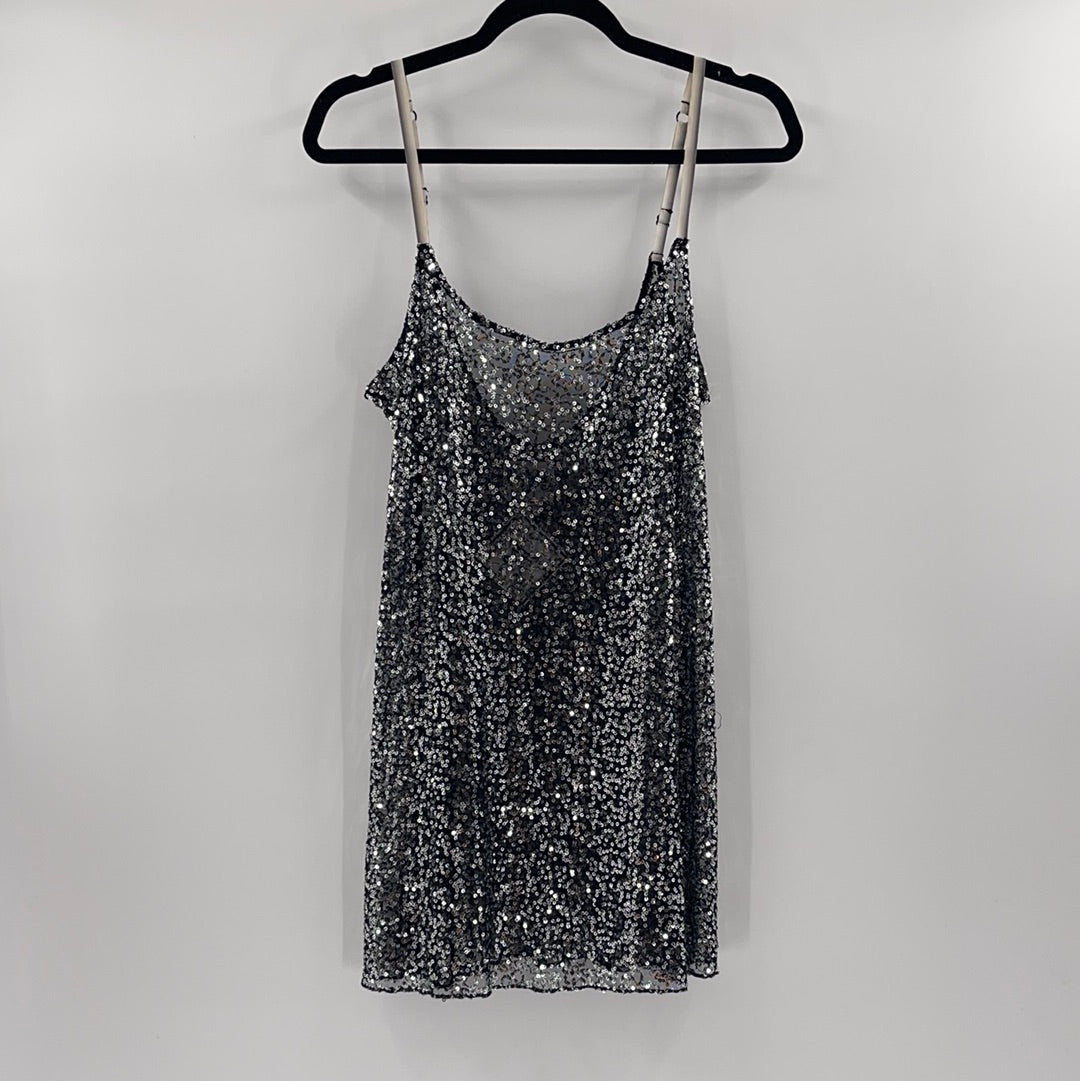 Intimately Free People Slip On Silver Sequin Mini Dress (Size Large)