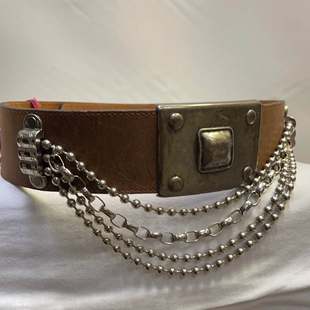 Streets Ahead thick leather belt with draping chains