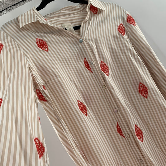 Chicos Striped + Embroidered Button Up (L)