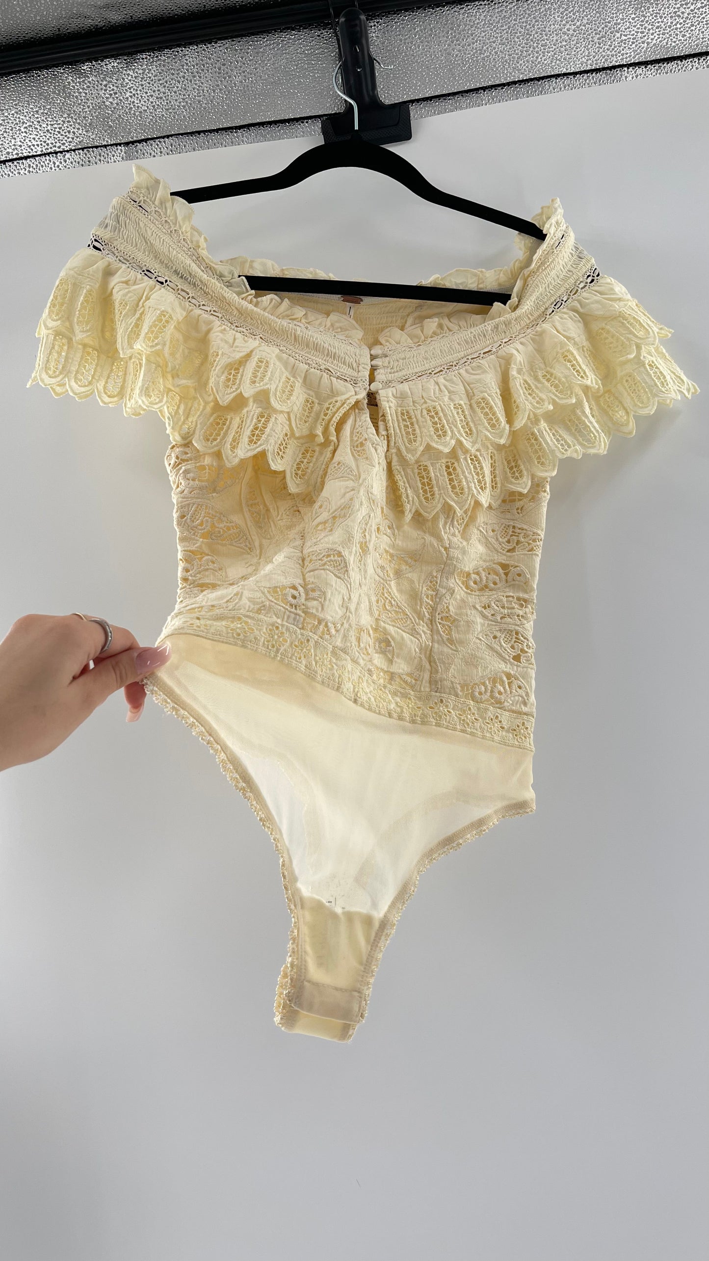 Intimately Free People Light Yellow Lace Bodysuit (XS)