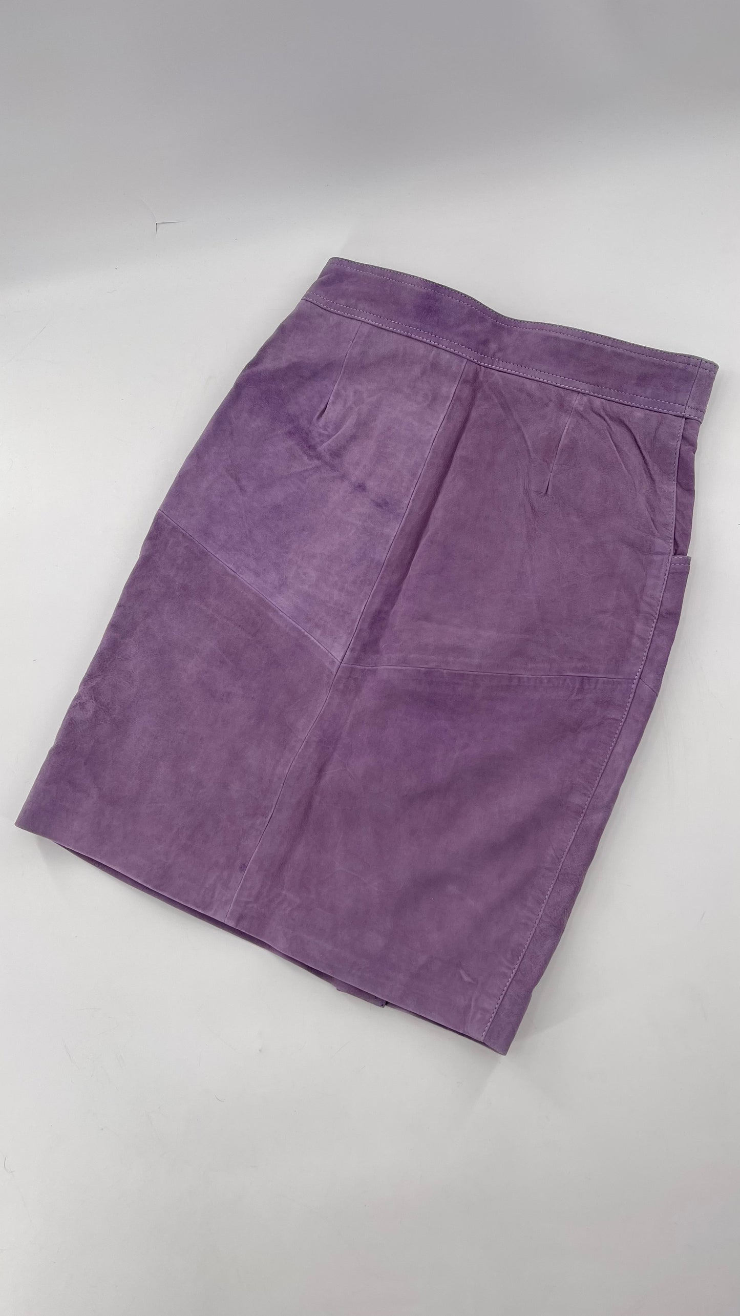 Free People Understated Purple Leather Knee Length Skirt (4)