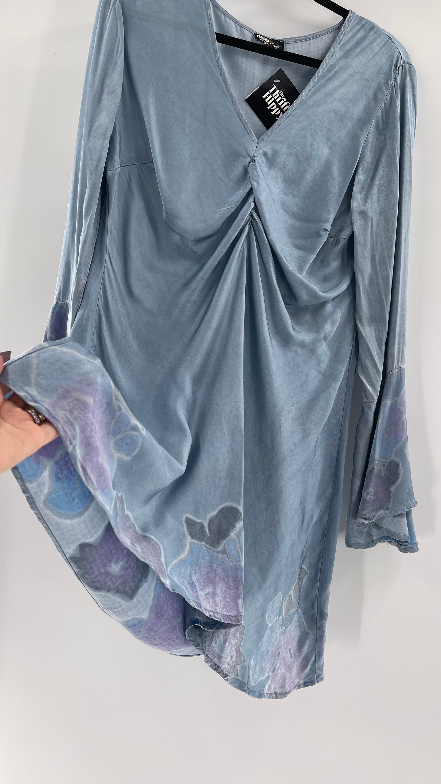 Rays for Days Powder Blue Silky Bell Sleeve Dress (Large)