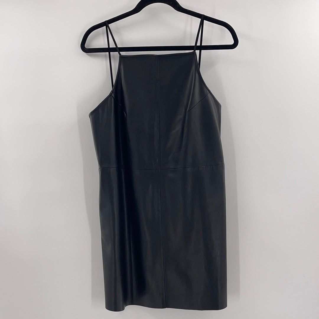 Urban Outfitters Black Vegan Leather Sleeveless Low Back Mini Dress (Size M)