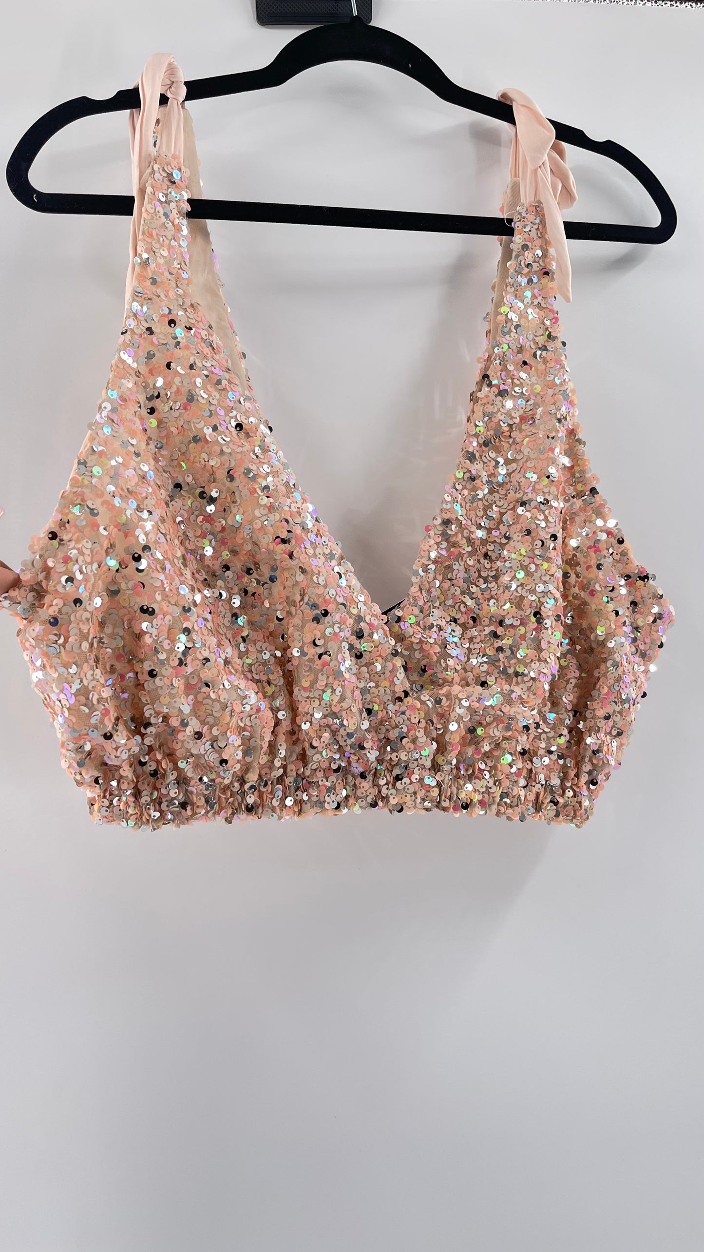 Intimately Free People Big Night Tie Shoulder Pink Sequin Crop (Medium)