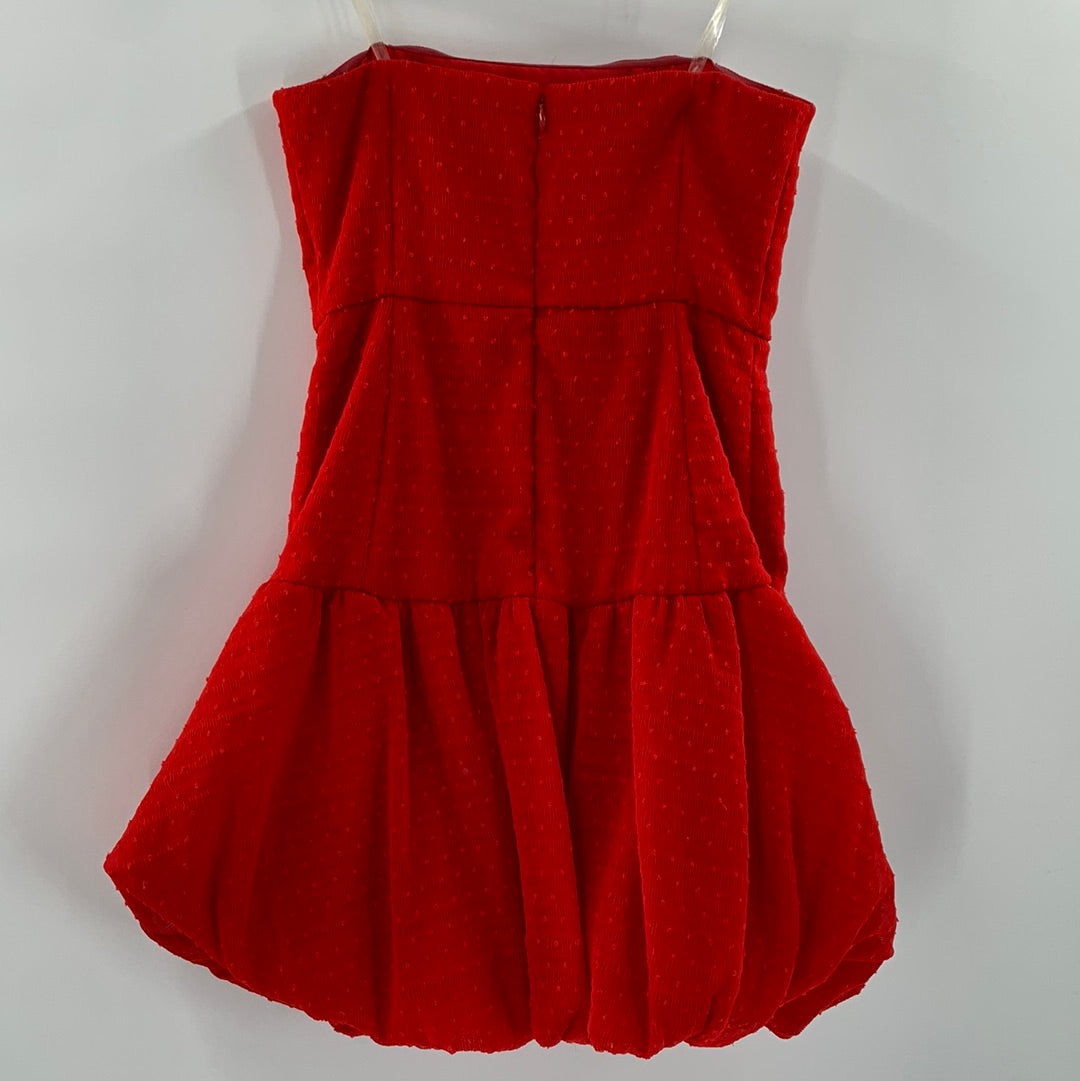 FREE PEOPLE FAME & PARTNERS FREE PEOPLE ISABELLA STRAPLESS BUBBLE HEM RED MINI DRESS (Size 0)