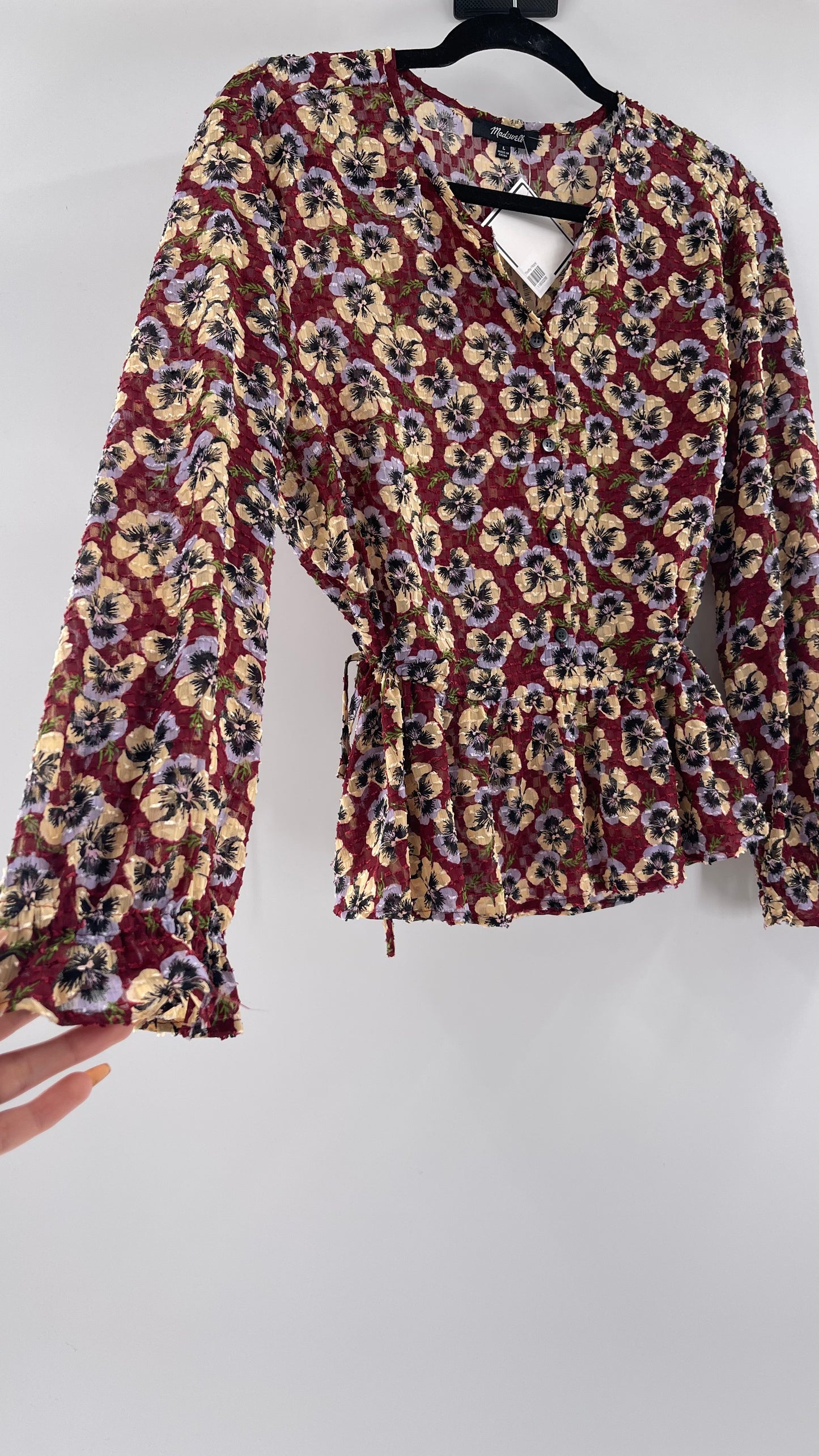 Madewell Burgundy Floral Blouse (Large)