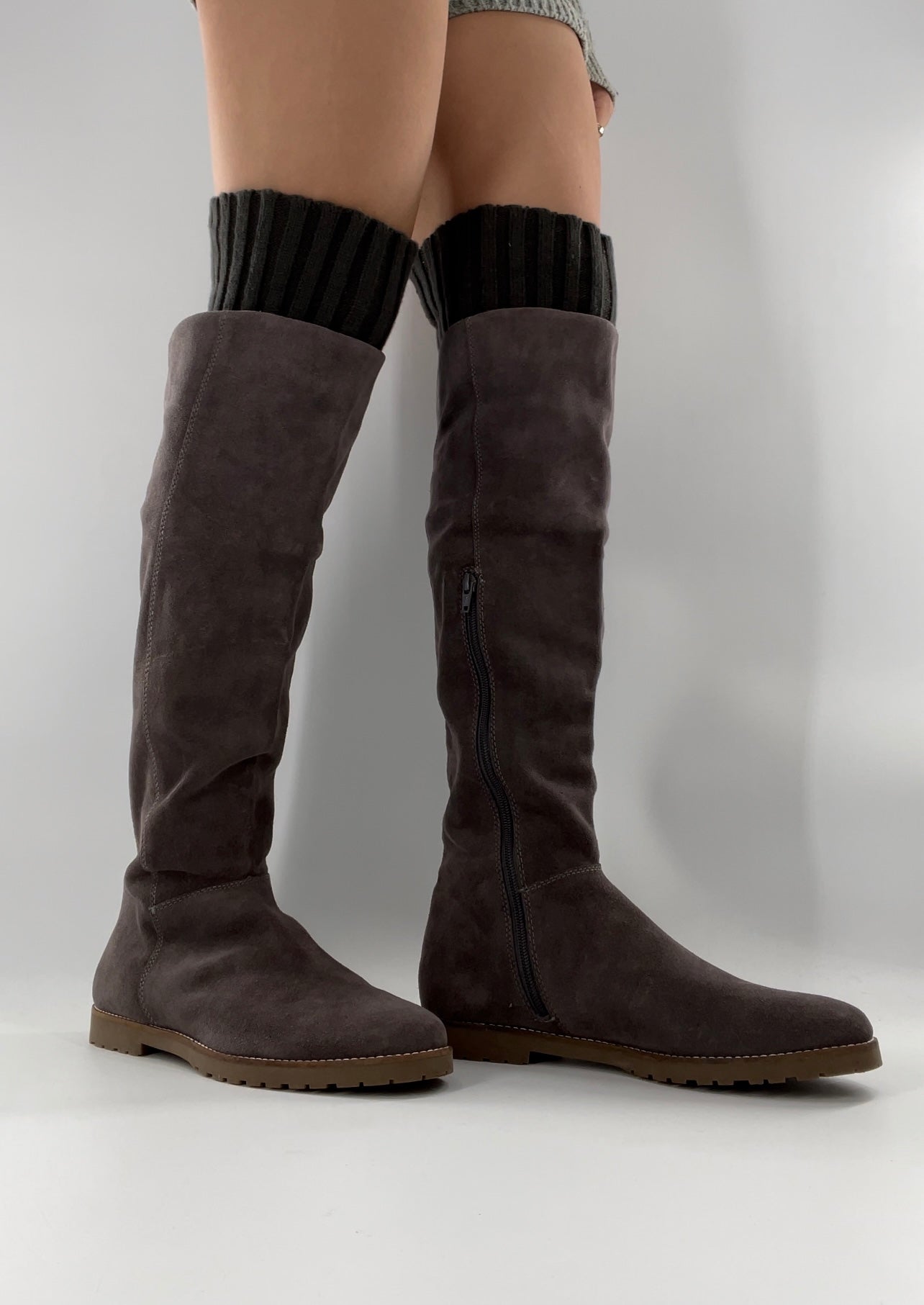 CORSO COMO Suede Knee High Boots Grey with Built in Leg Warmer (10)