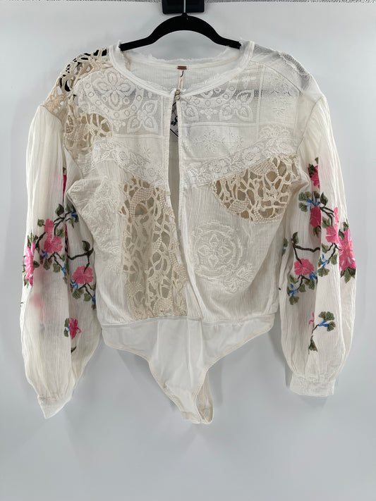 Free People Making Harmony Lace Cotton Embroidered Blouse (XS)