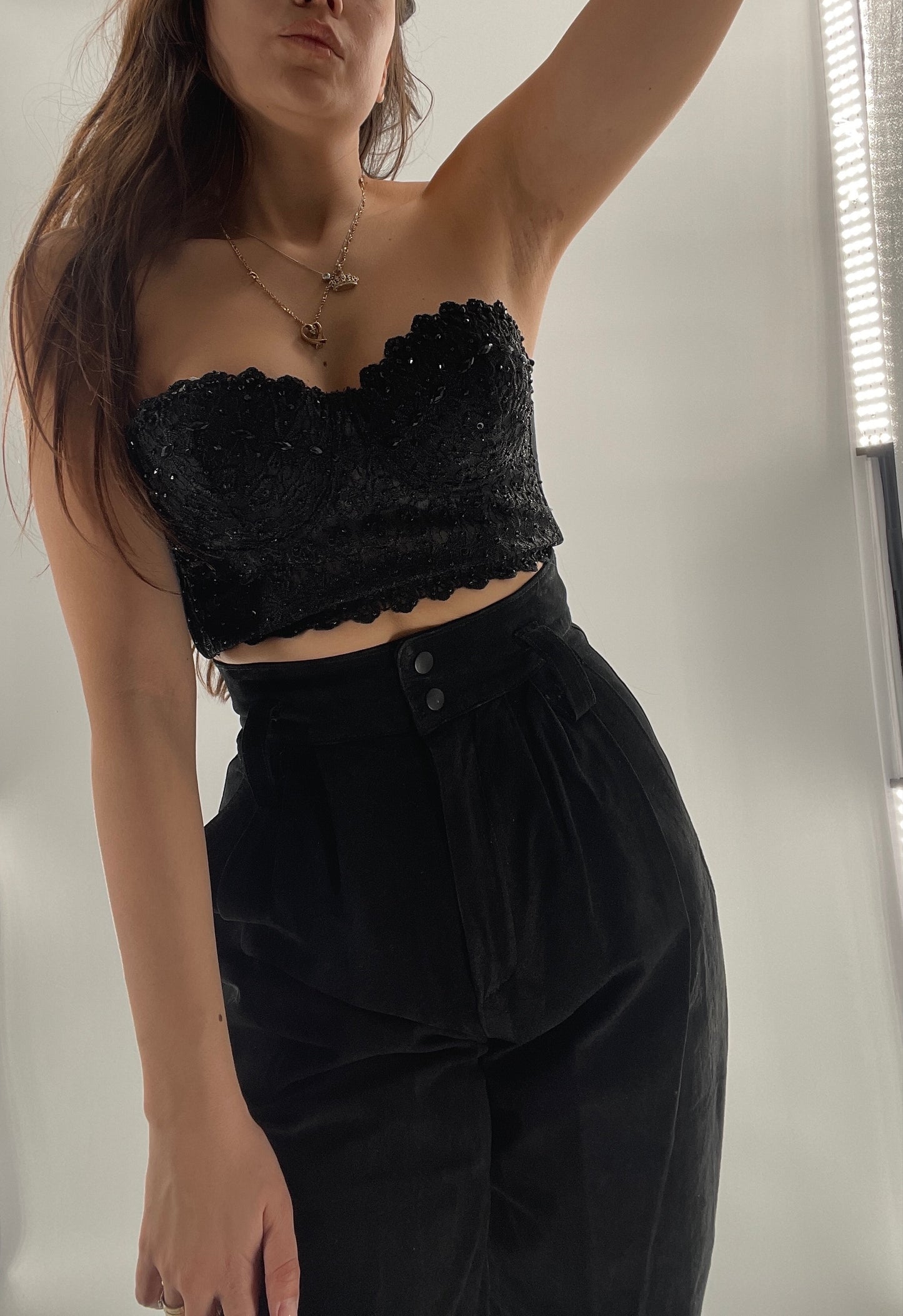 Windsor Black Lace Beaded Cropped Corset (XS)