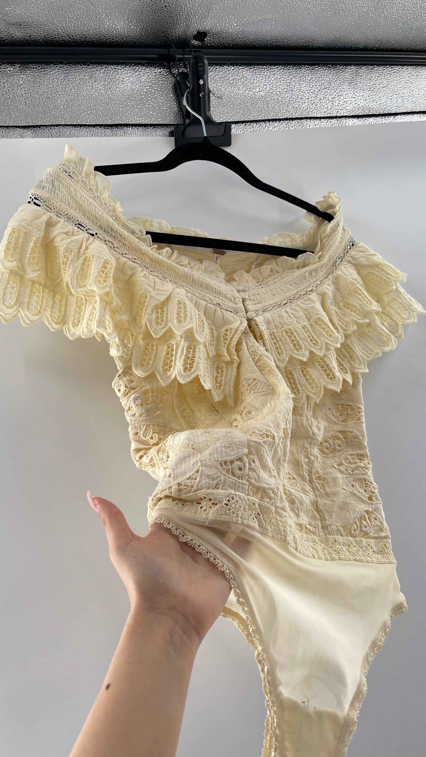 Intimately Free People Light Yellow Lace Bodysuit (XS)