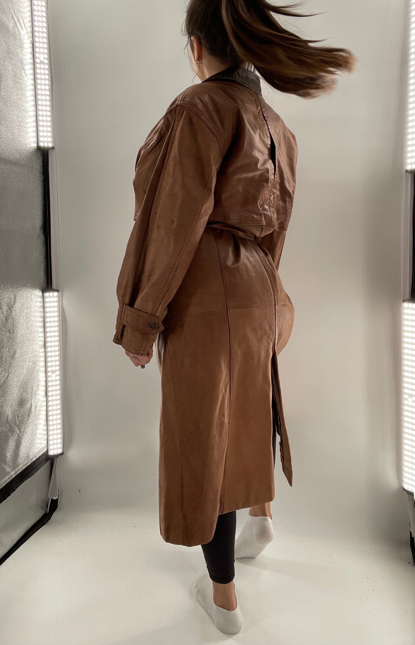 Adventure Bound By Wilsons Vintage Leather Trench Coat with Belt and Front Zipper and Removable Lining - Size M