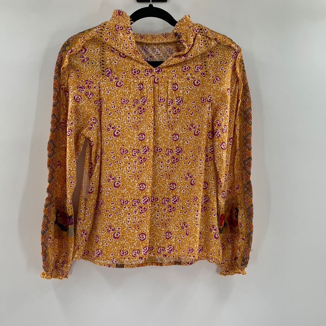 Maeve Anthropologie Mustard Yellow Embroidered Top (0)