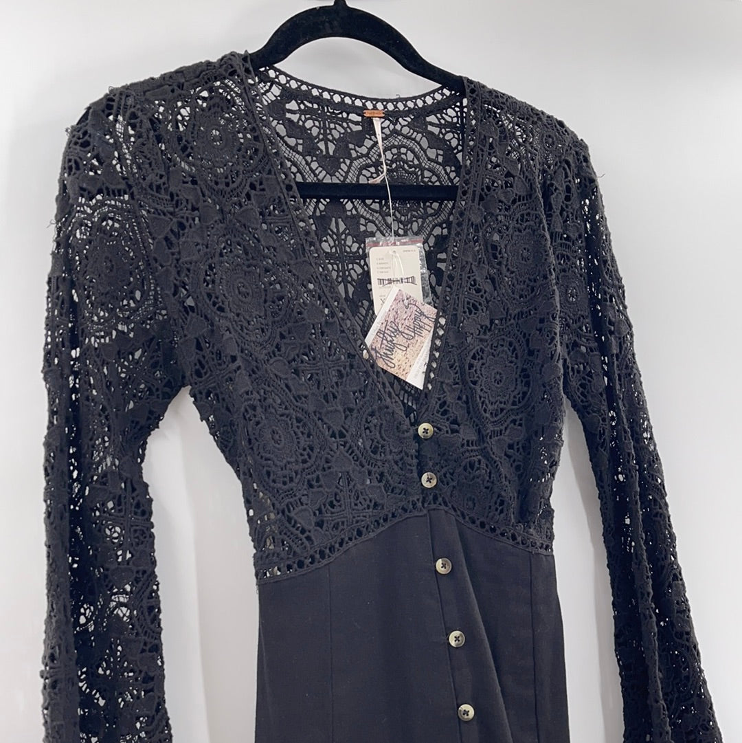 Free People Black Linen + Lace Dress (XS)