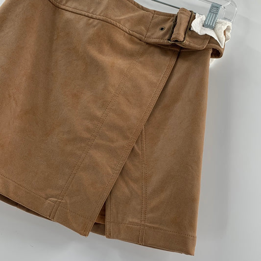 Free People Vegan Light Brown Mini Skirt with Buckle Belt and Side Slit Mini skirt (Size 2)