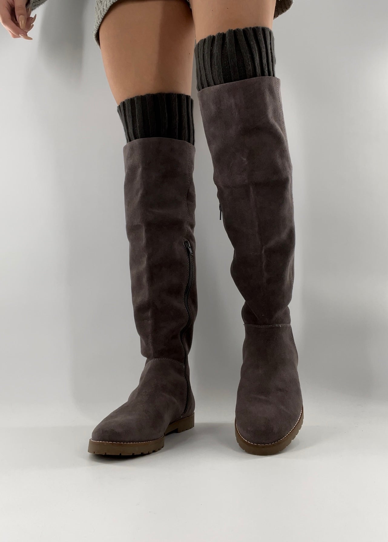 CORSO COMO Suede Knee High Boots Grey with Built in Leg Warmer (10)