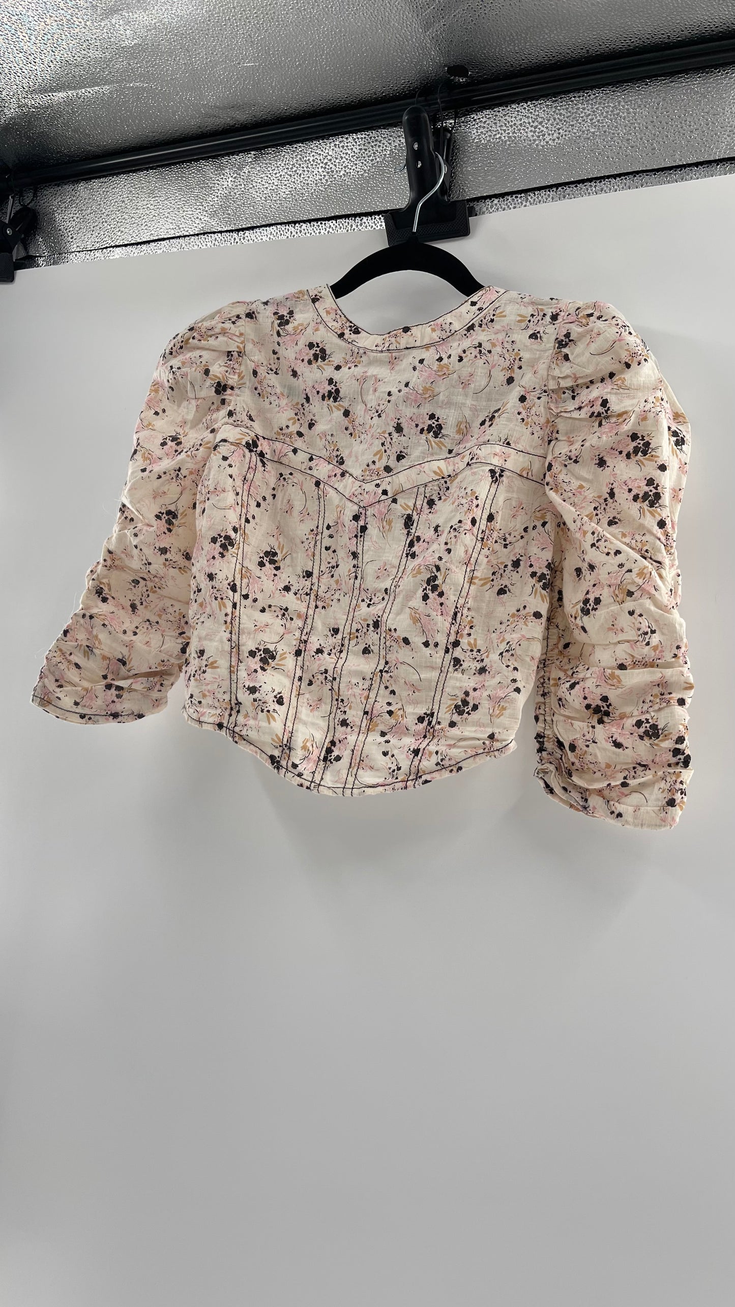 Free People Floral Backless Corset Stitch Blouse (XS)