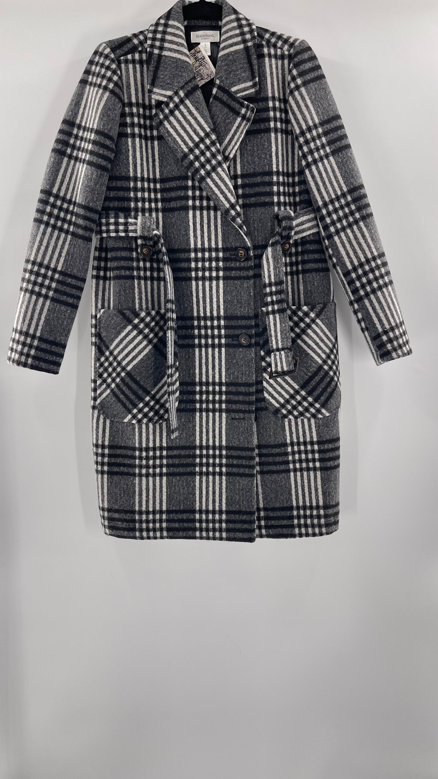 Motherhood Maternity winter coat Black, white, grey plaid - Size S