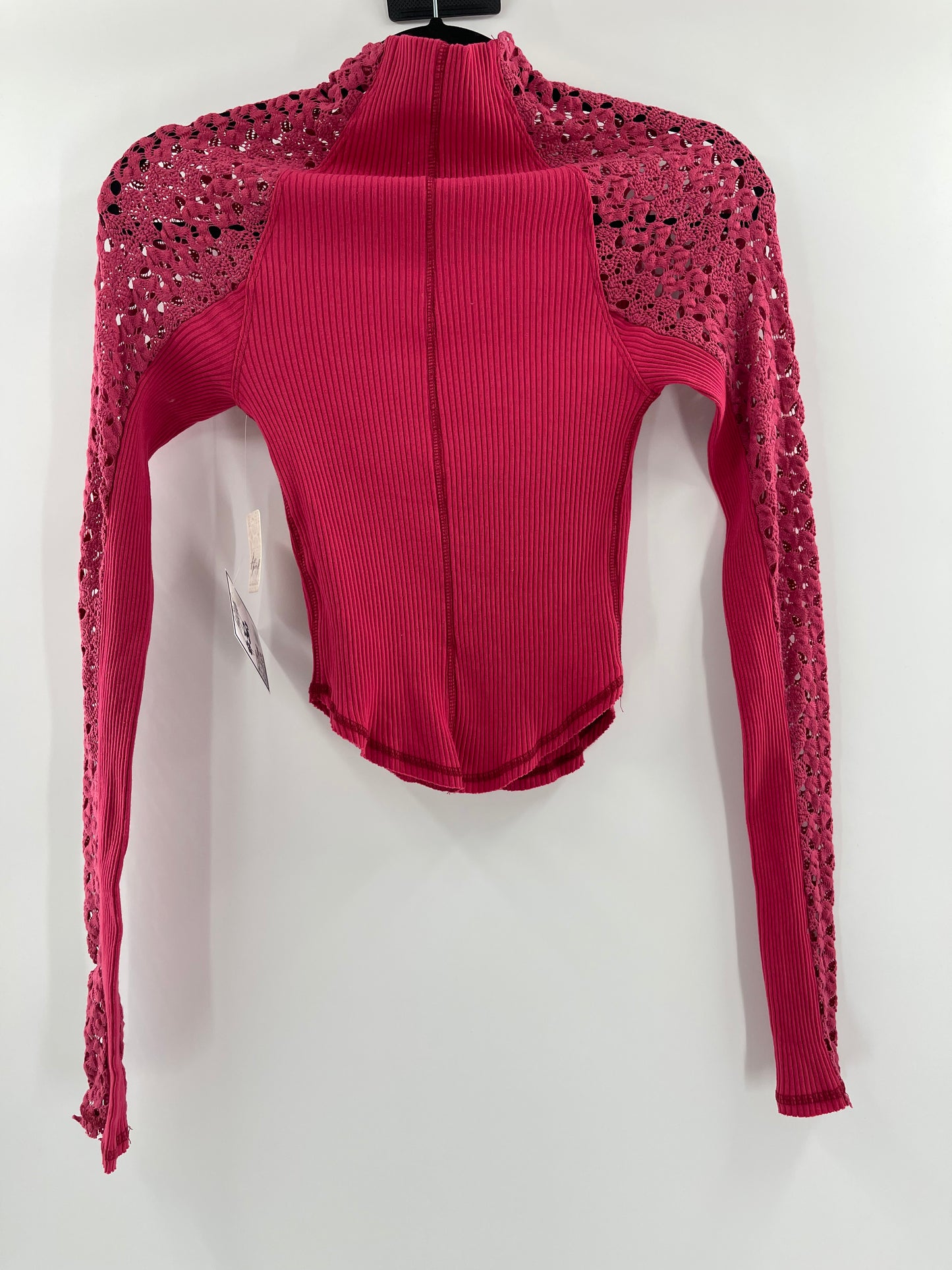 Free People Red Ribbed Knit + Lace Mock Neck (XS)