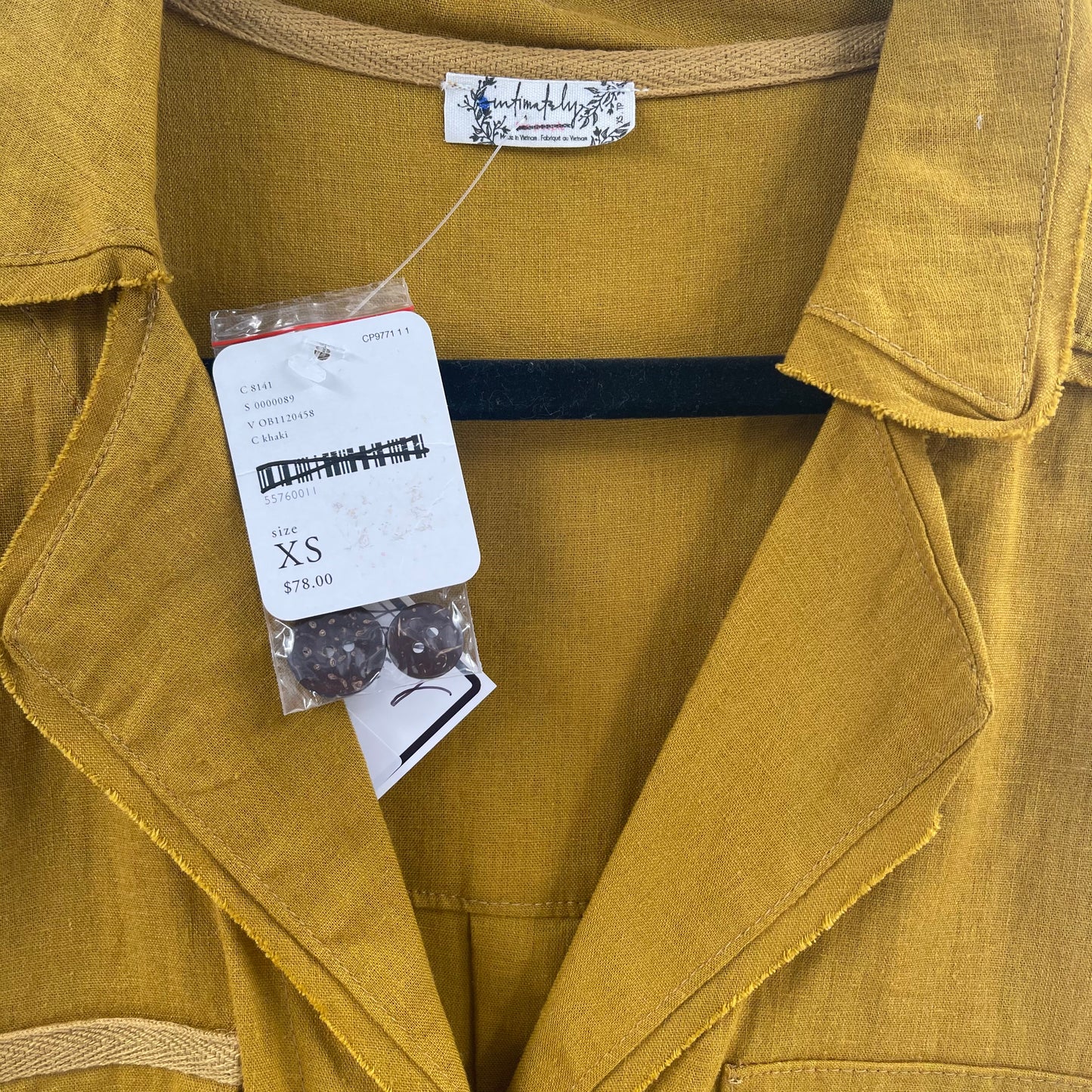 Intimately Free People Short Sleeve Mustard Yellow Bodysuit With Pockets and Wooden Buttons  (Size XS)