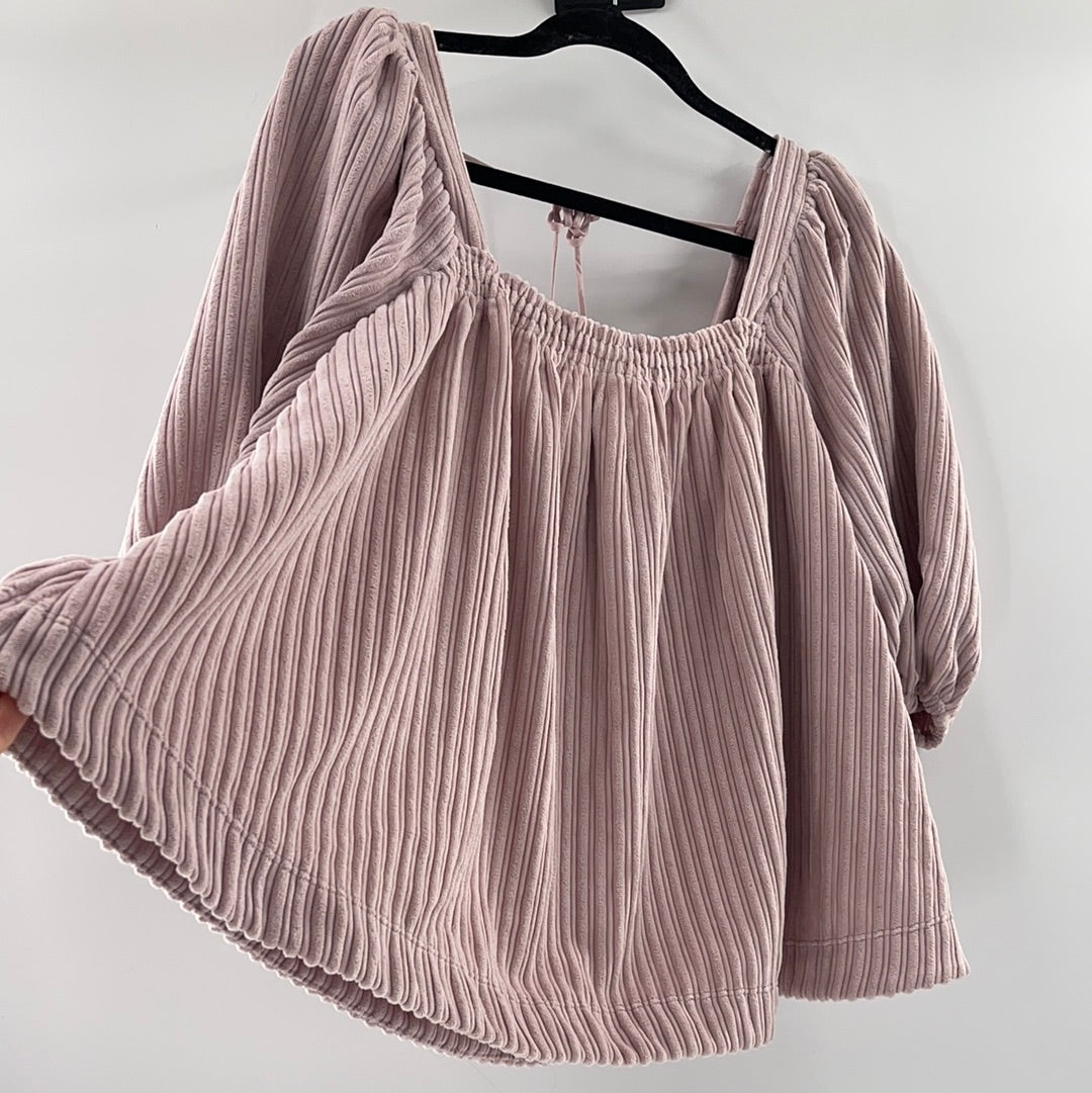 Free People  Dust Pink Corduroy Ballon Sleeve Top (Size M)