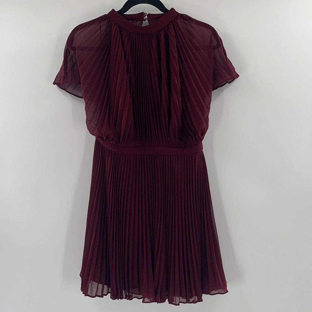 Anthropologie Keepsake Burgundy Cape Detail Mini Dress (Large)