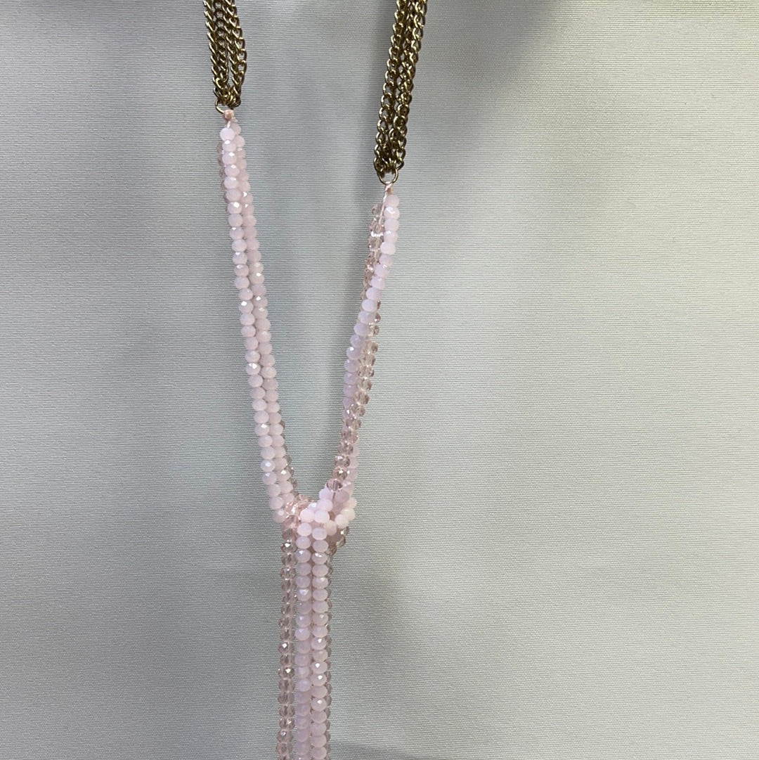 Ashley Stewart Gold Necklace with pink knotted beads