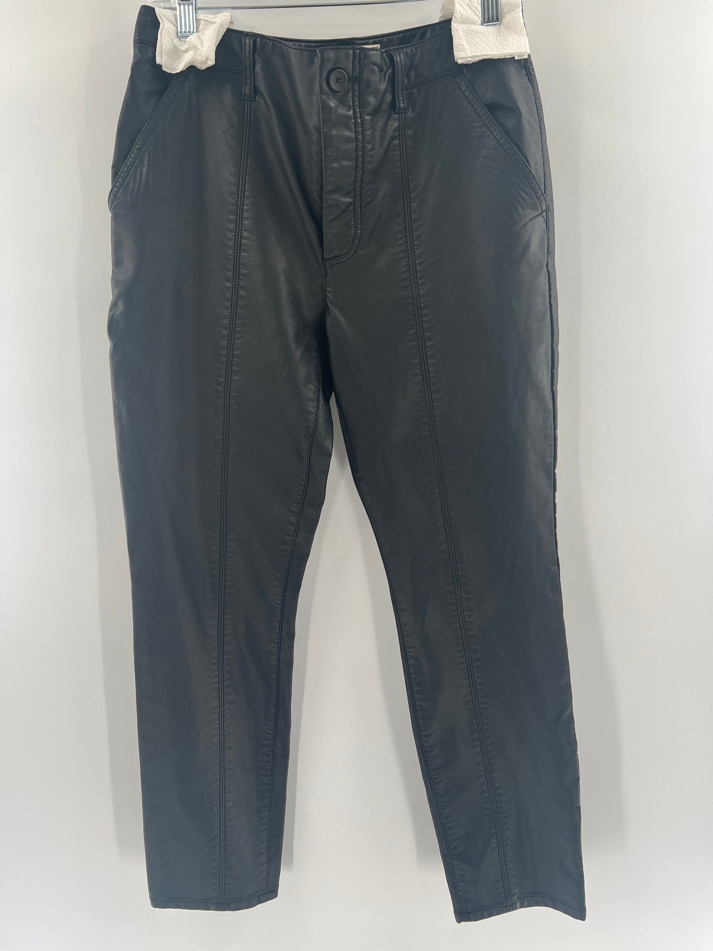 Free People Black Faux Leather Regular Button Up Pants (Size 29)