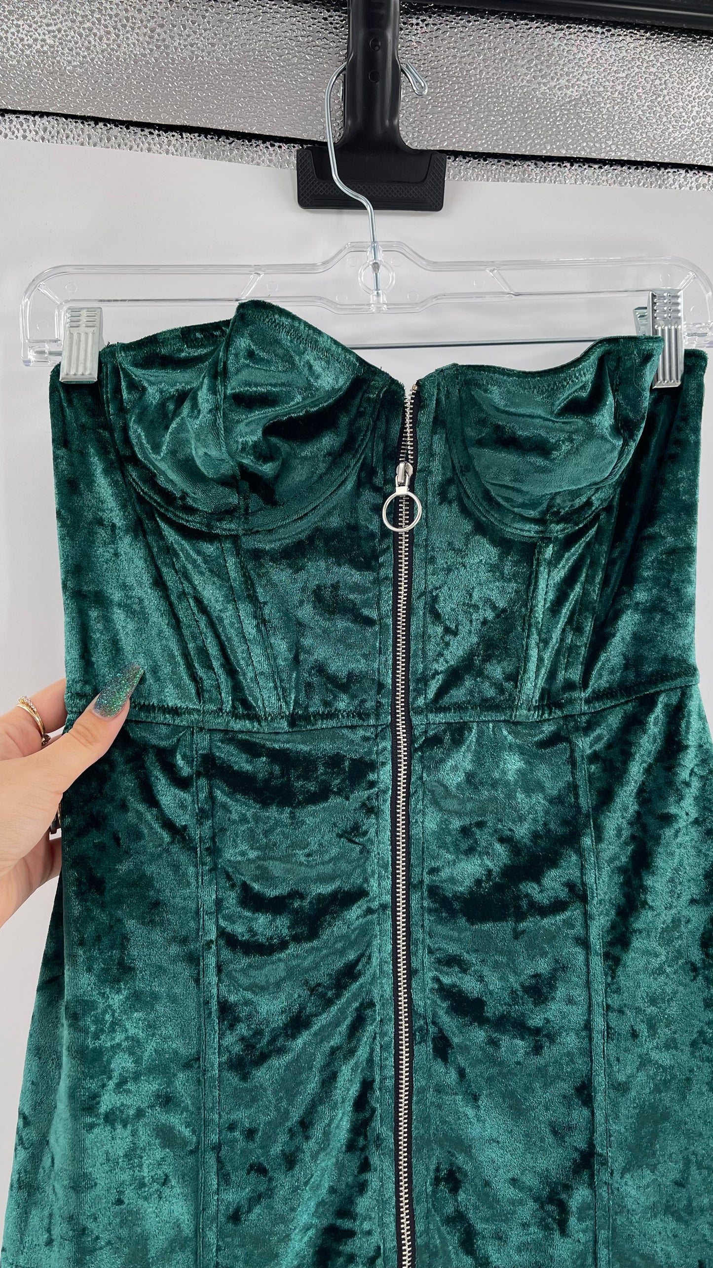 Emerald Green Urban Outfitters Zip Front Corset Dress (Small)