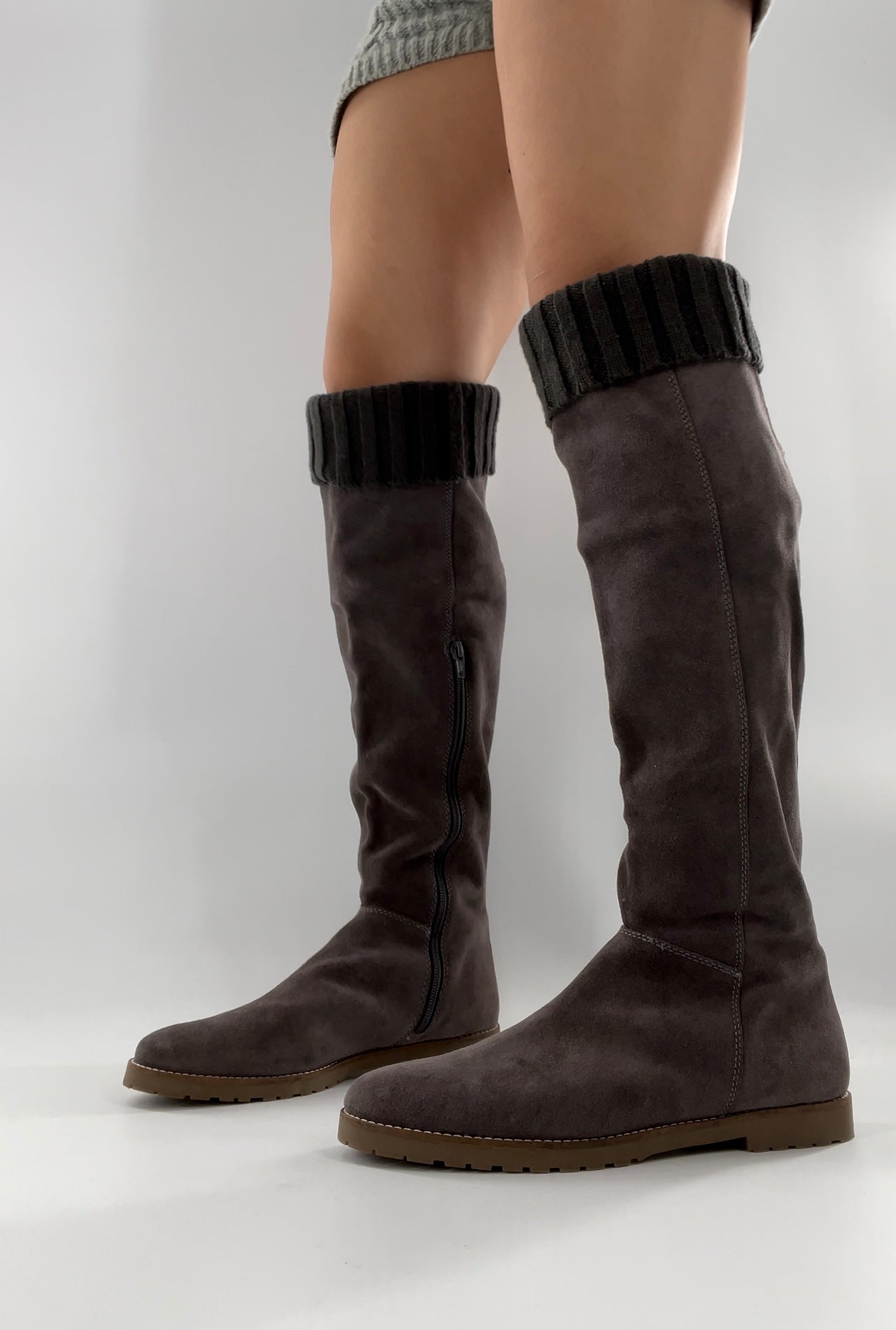 CORSO COMO Suede Knee High Boots Grey with Built in Leg Warmer (10)