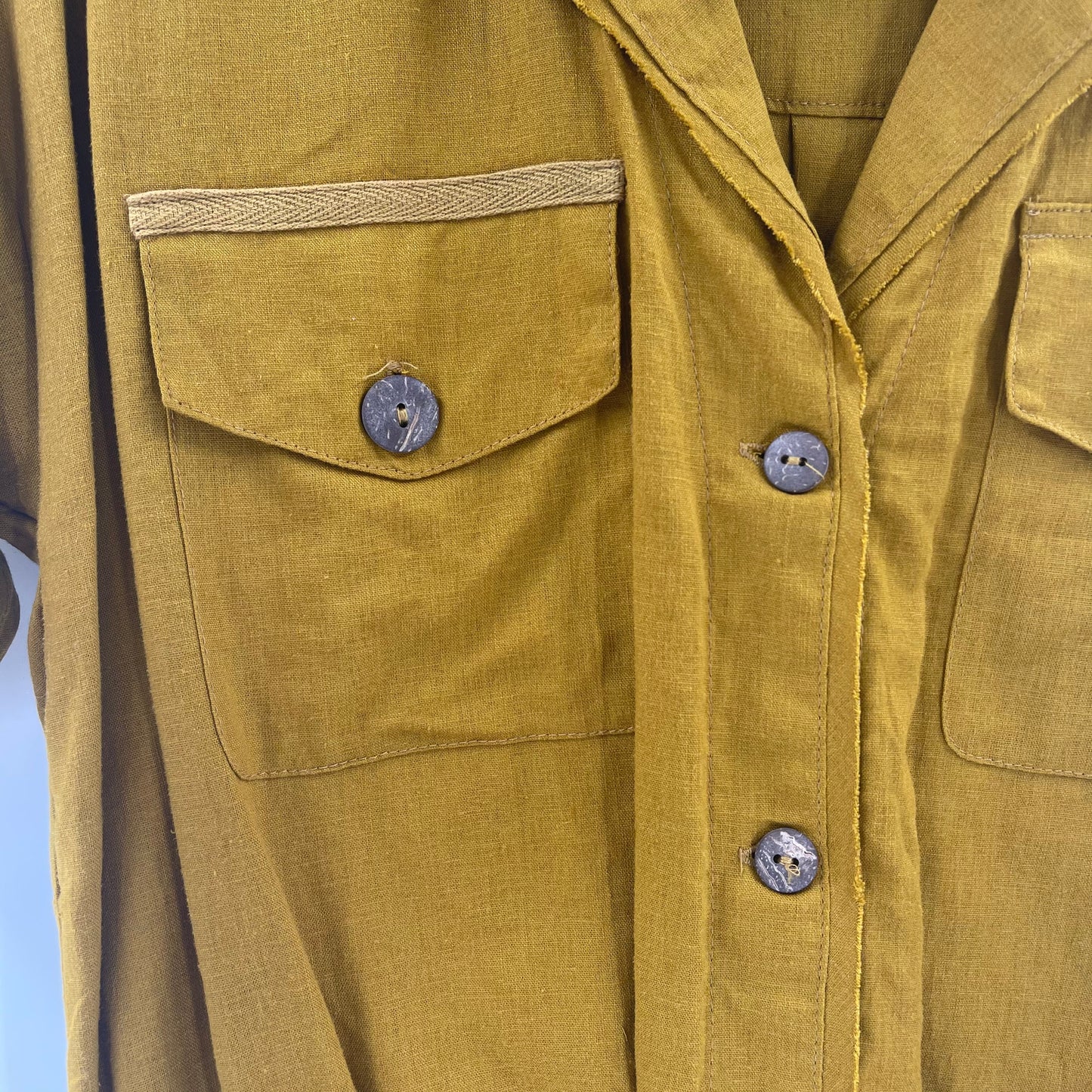 Intimately Free People Short Sleeve Mustard Yellow Bodysuit With Pockets and Wooden Buttons  (Size XS)