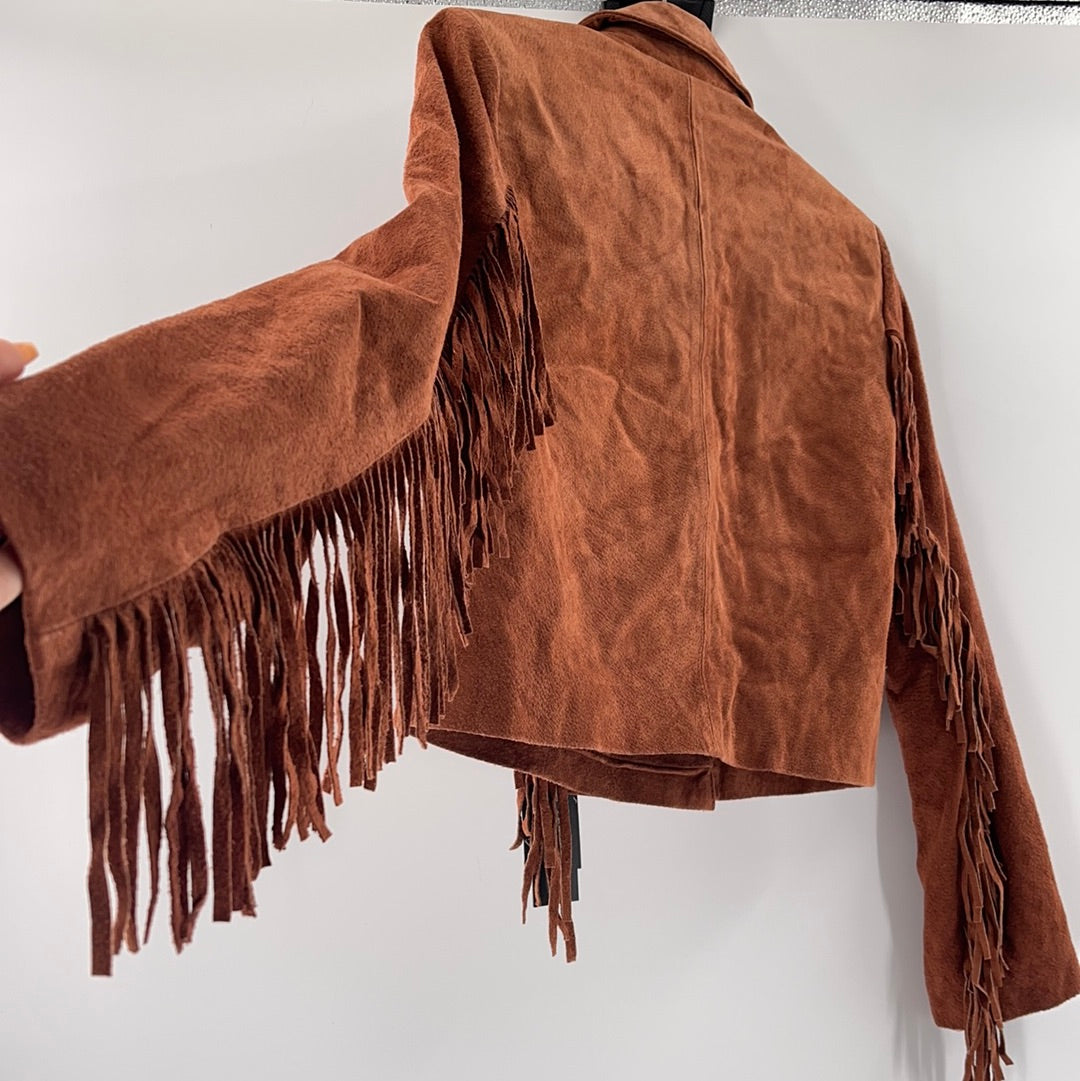 Anthropologie- Blank NYC - Cedar Cropped Suede Fringed Jacket With Front Buttons (Size S) *WITH TAGS*