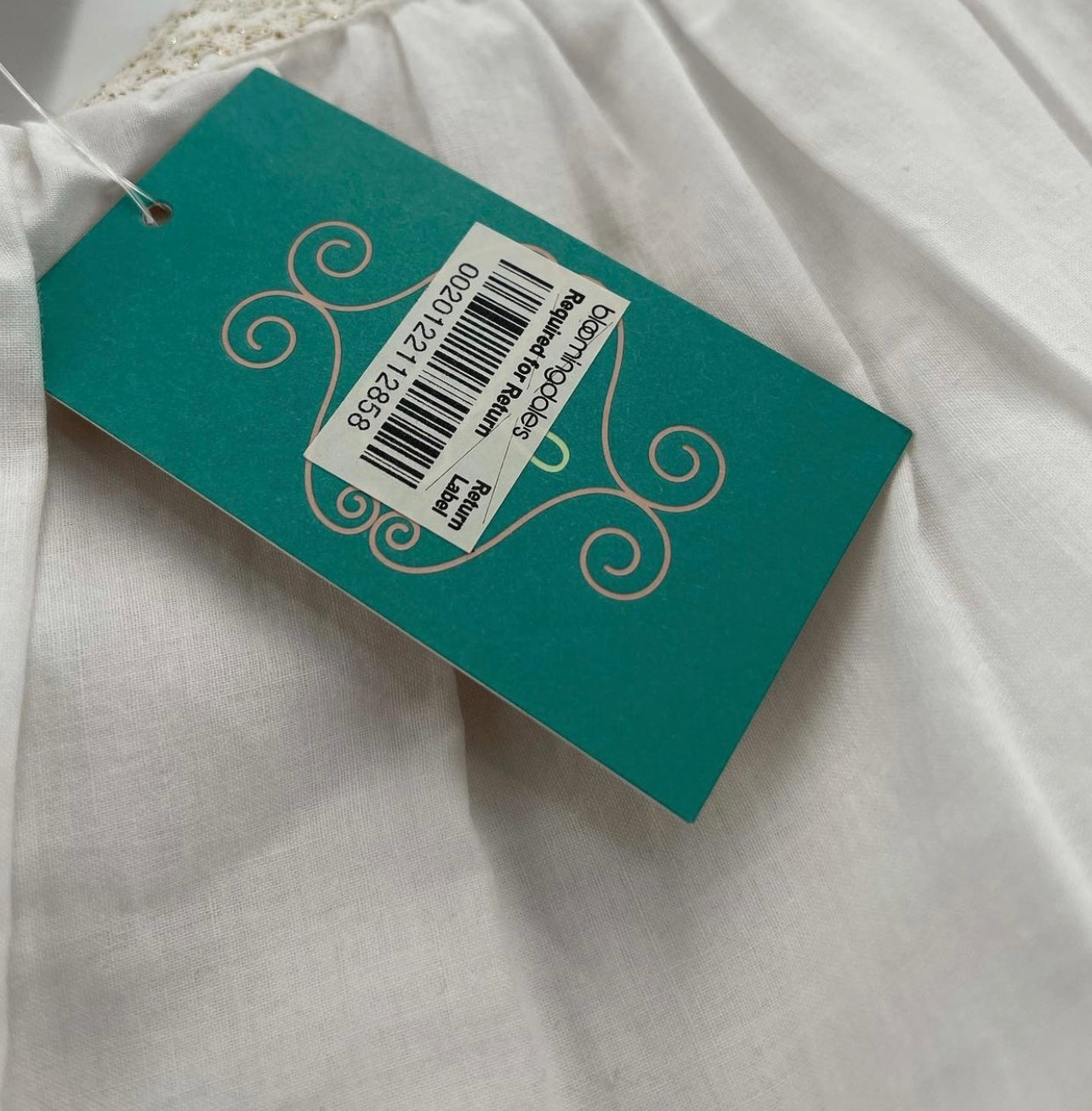 Bloomingdales  - Aqua White Cotton Skirt with Horizontal Ribbon Pattern (Size Small)